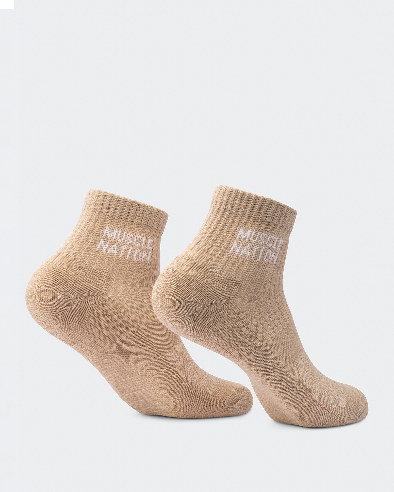 Womens 1/4 Crew Sock (2X Pack) - White / Stone-Socks-ACC1125205WHTSTN-MNAPPRL47939-4-Muscle Nation