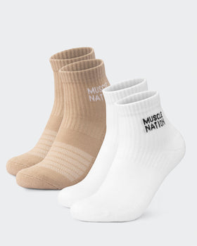 Womens 1/4 Crew Sock (2X Pack) White / Stone - Muscle Nation gym socks