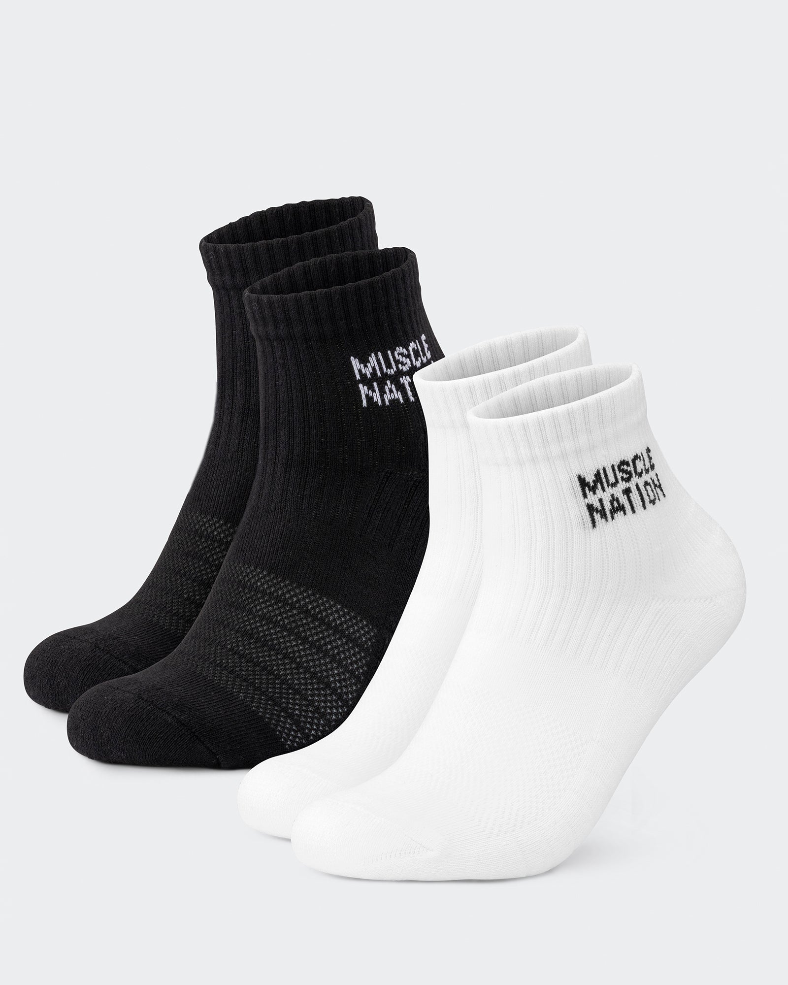 Womens 1/4 Crew Sock (2X Pack) - Black / White-Socks-ACC1125205BLKWHT-MNAPPRL47940-1-Muscle Nation