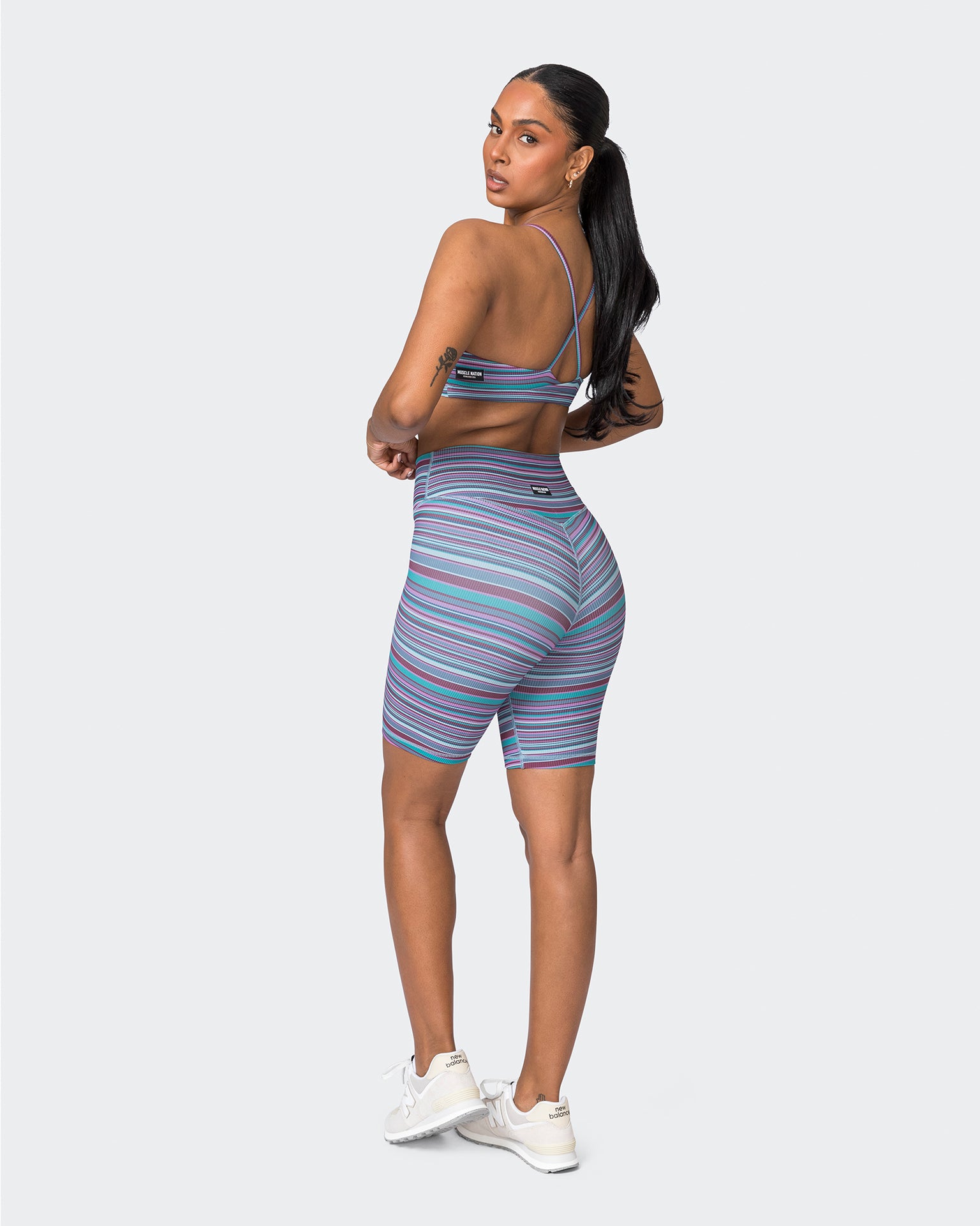 Zero Rise Rib Referee Length Shorts - Dusk Desert Stripe Print-Shorts-XXS-072333DSKDSRT-XXS-MNAPPRL26131-6-Muscle Nation