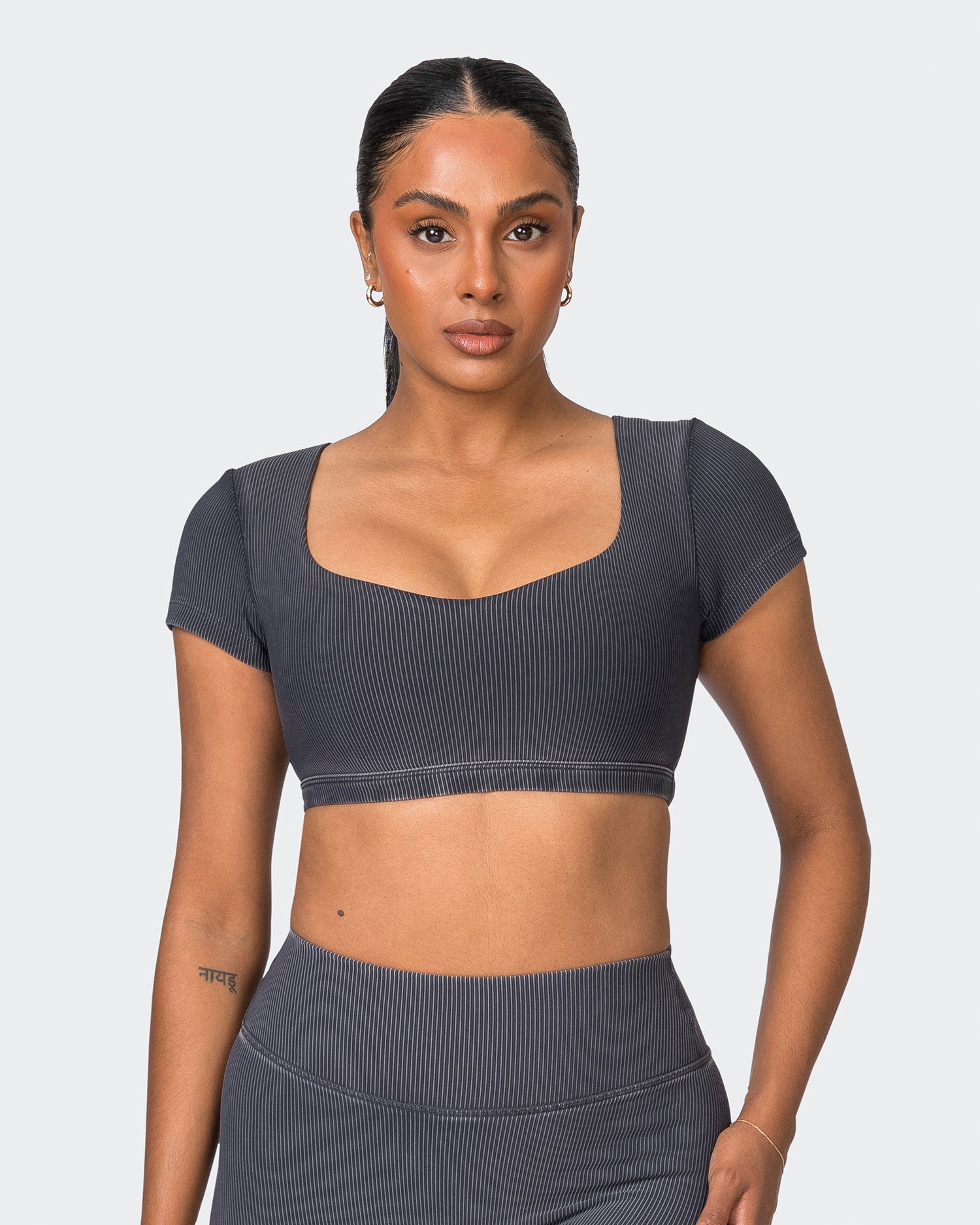 On Point Vintage Rib Bra - Washed Black - Muscle Nation