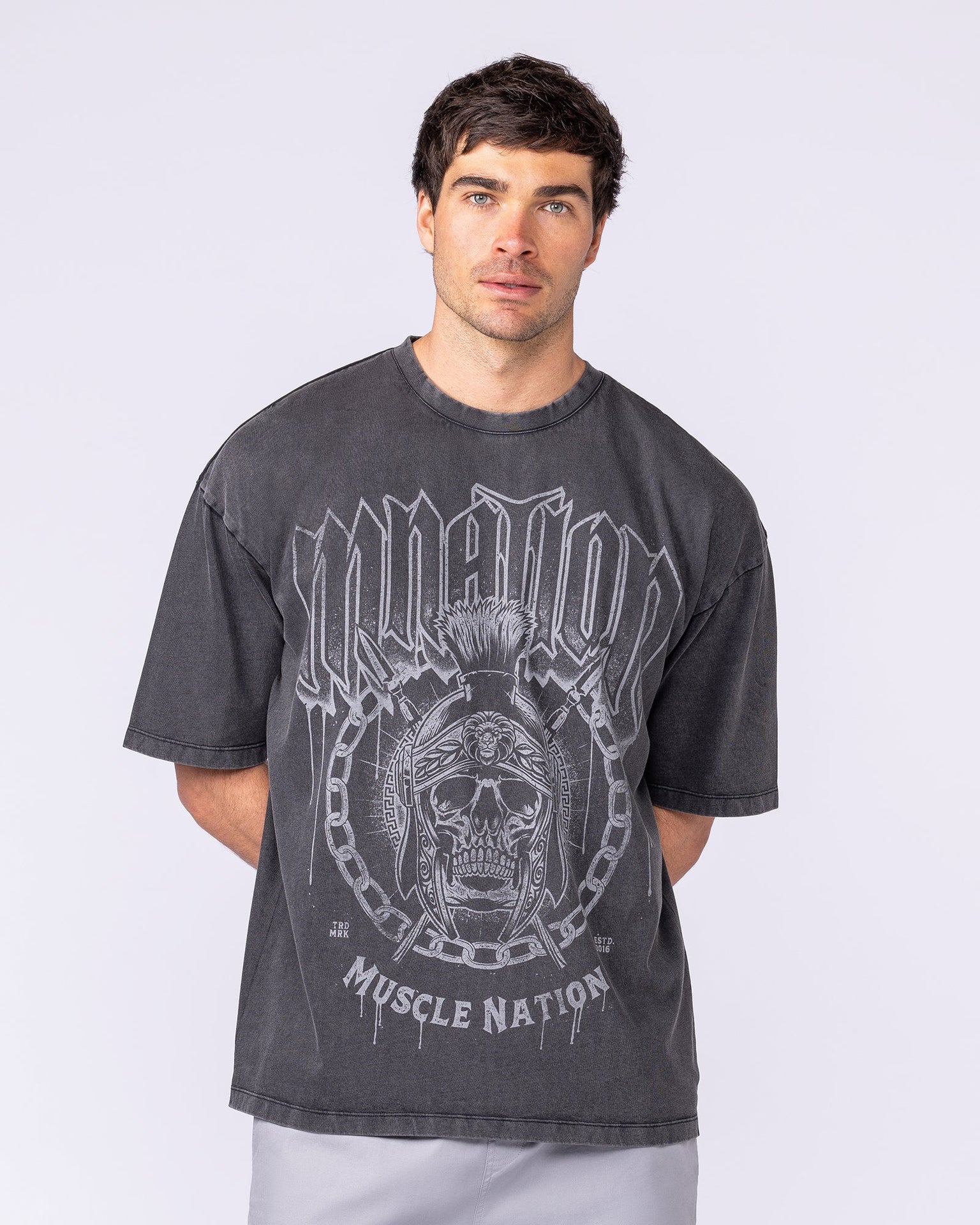 Spartan Oversized Vintage Tee - Washed Black-T-Shirts-XS-1125182WSHBLK-XS-MNAPPRL47721-1-Muscle Nation