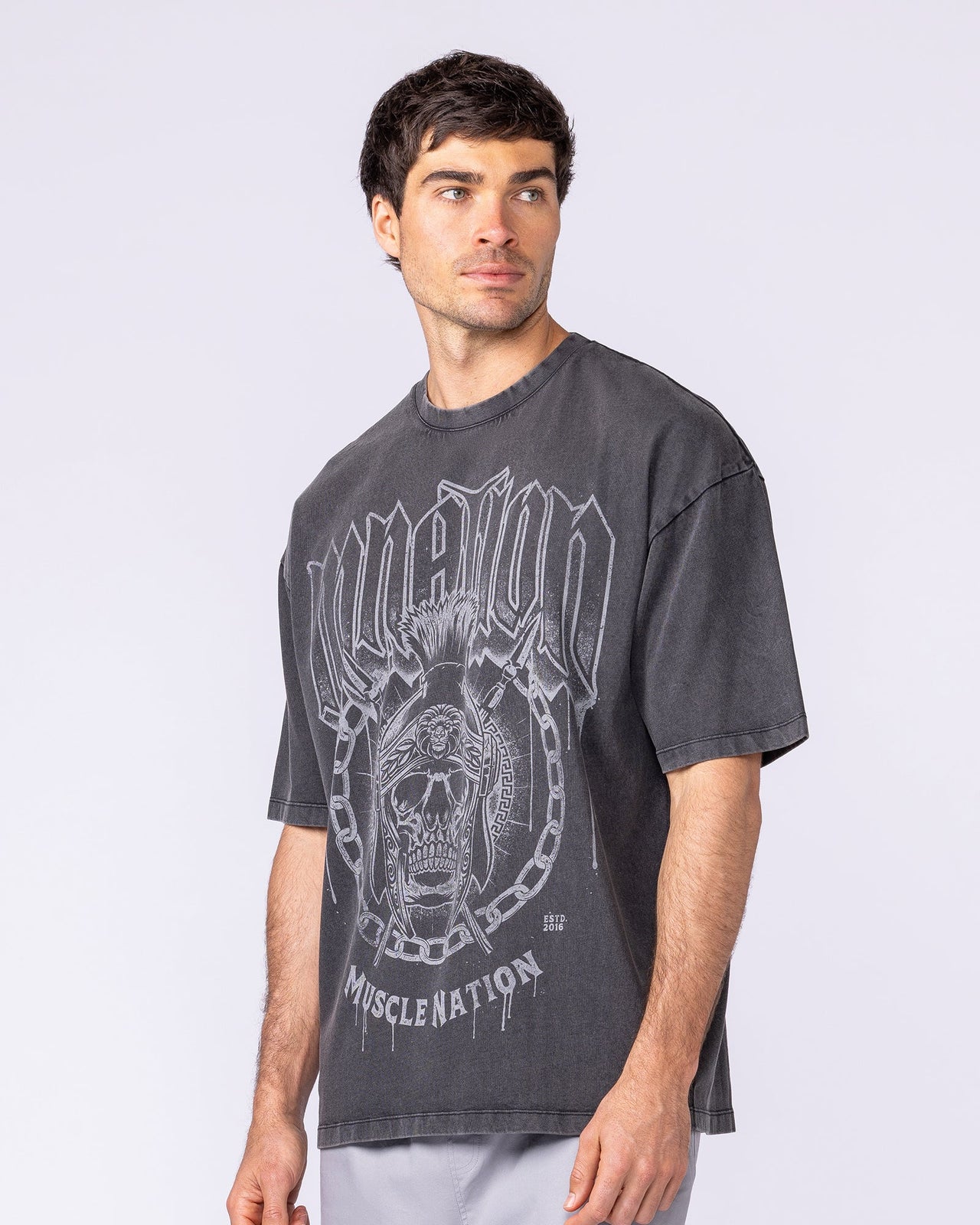 Spartan Oversized Vintage Tee Washed Black - Muscle Nation men's gym tee, view 3