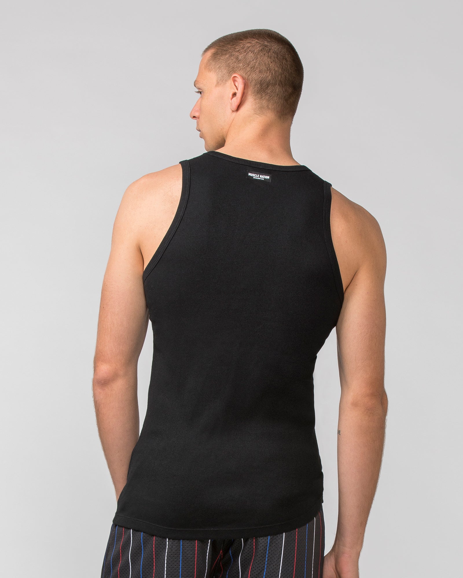 Rib Fitted Training Tank - Black