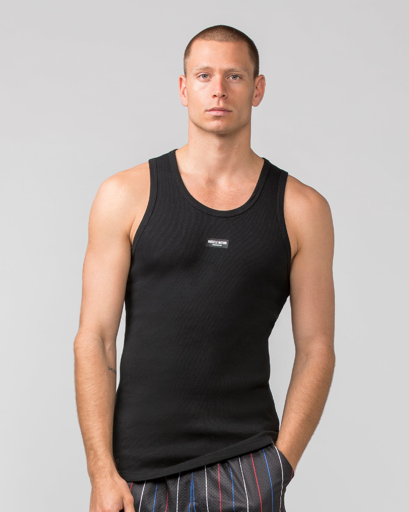 Rib Fitted Training Tank - Black