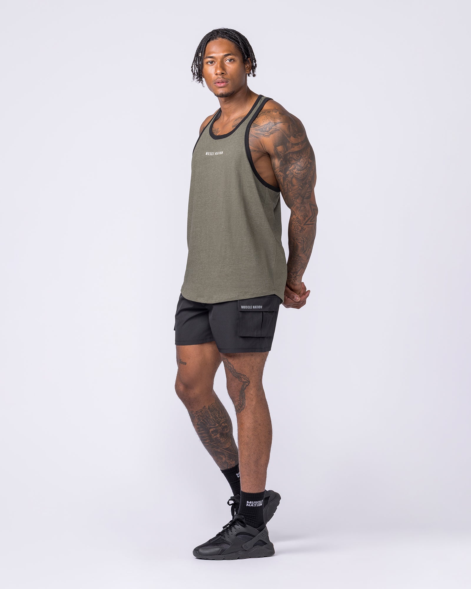 Striker Y Back Singlet - Dark Khaki Marl-Singlets & Tanks-S-112363DRKHMRL-S-MNAPPRL28237-5-Muscle Nation