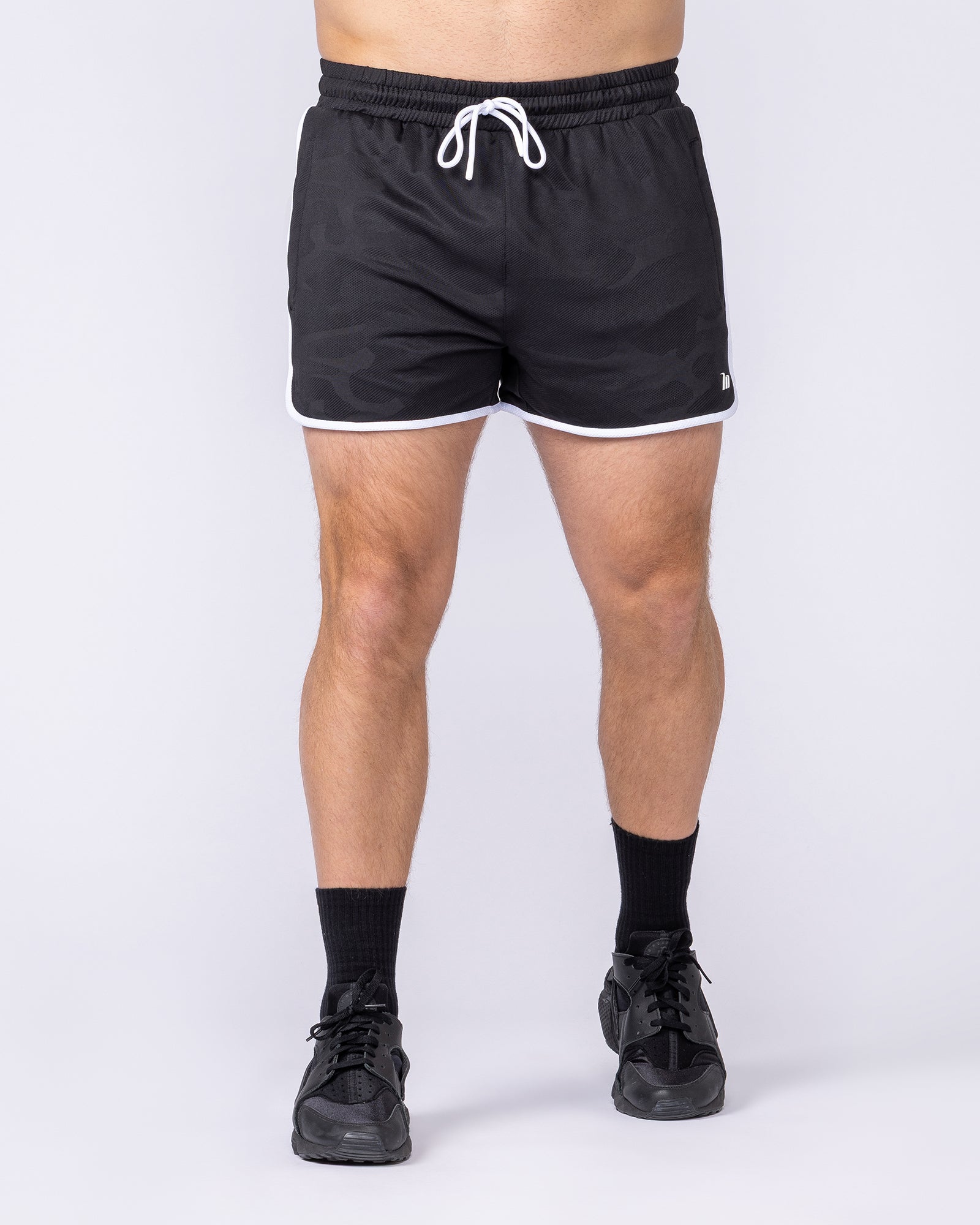Tech Camo Retro Shorts - Black Camo-Shorts-S-112550BLKCAMO-S-MNAPPRL47125-4-Muscle Nation