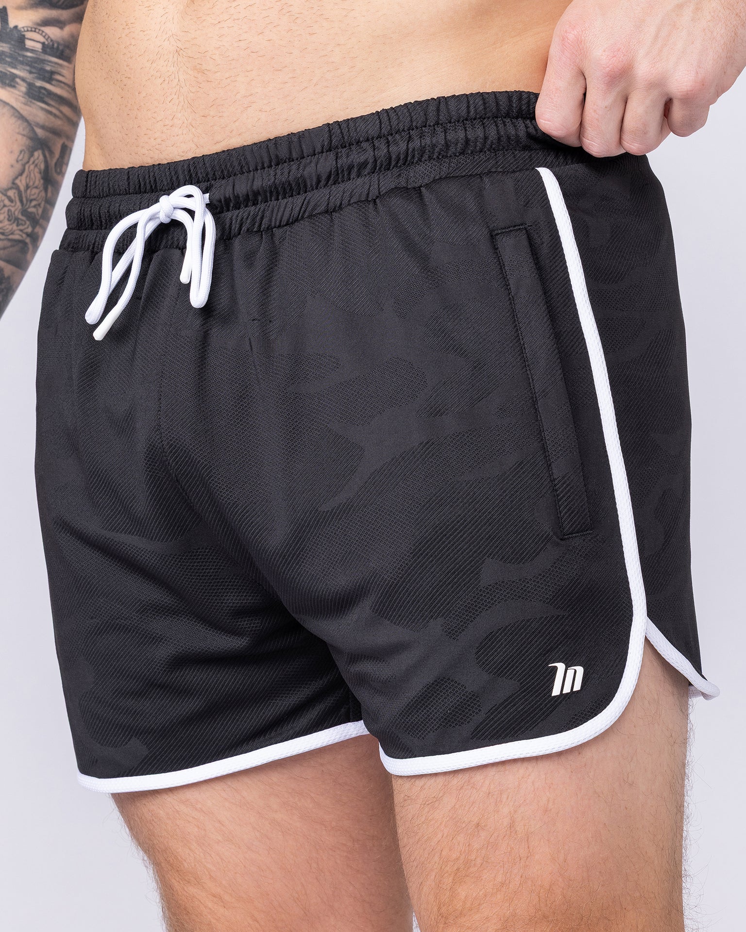 Tech Camo Retro Shorts - Black Camo-Shorts-S-112550BLKCAMO-S-MNAPPRL47125-6-Muscle Nation