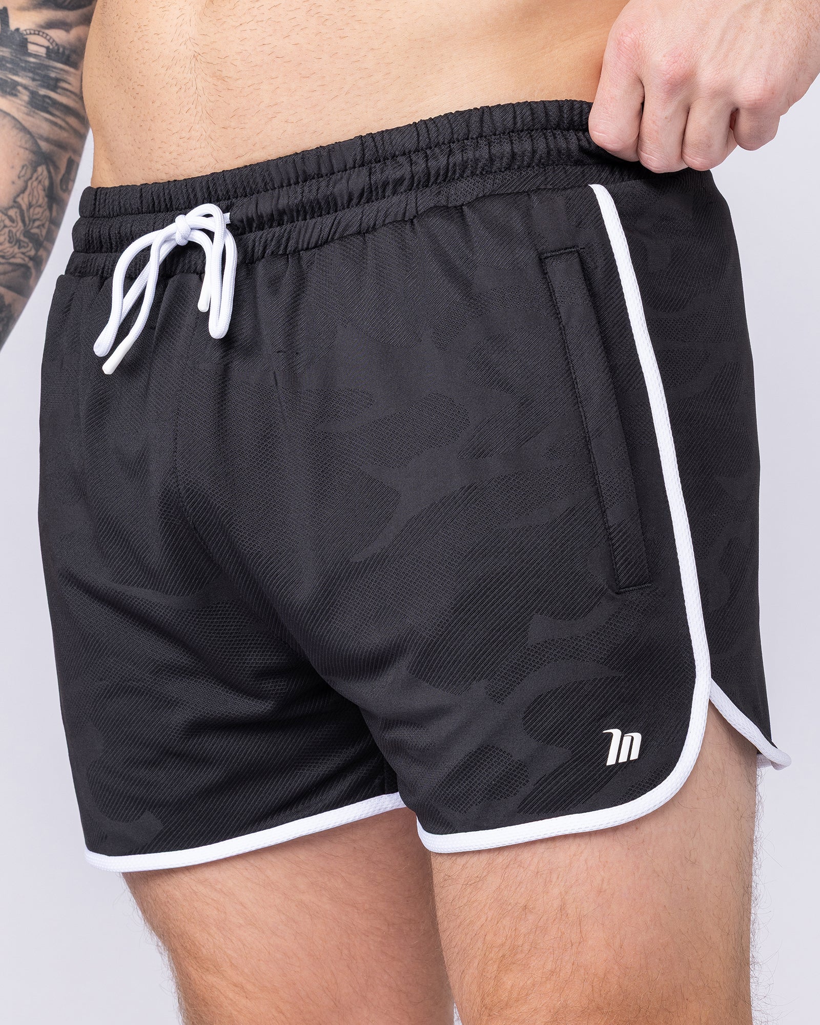 Tech Camo Retro Shorts - Black Camo-Shorts-S-112550BLKCAMO-S-MNAPPRL47125-6-Muscle Nation