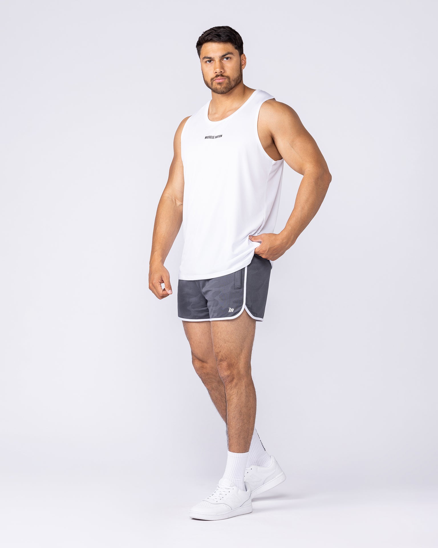 Tech Camo Retro Shorts - Dark Grey Camo-Shorts-S-112550DGRYCAMO-S-MNAPPRL47118-6-Muscle Nation