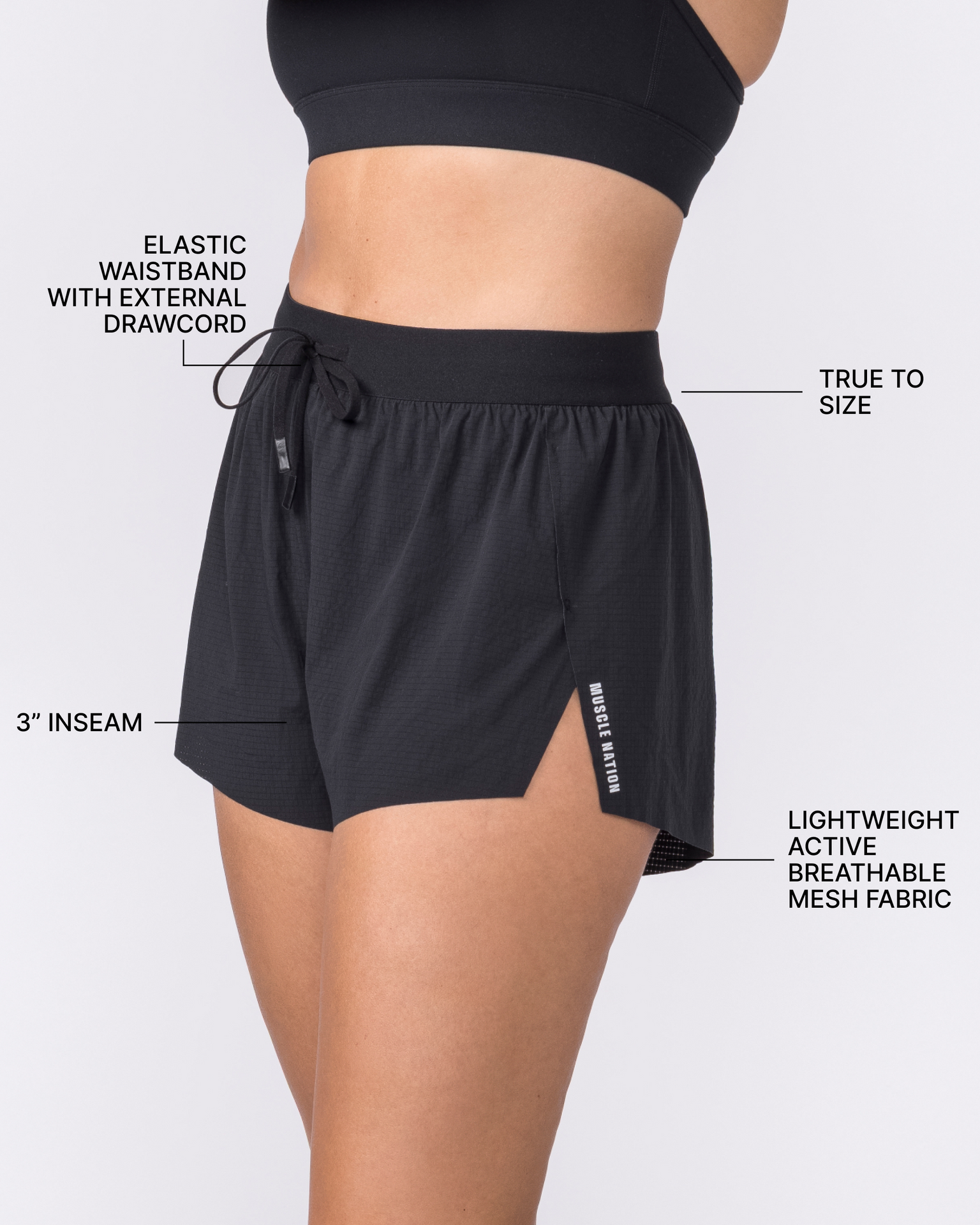 Tempo 3" Run Shorts - Black-Shorts-XXS-032650BLK-XXS-MNAPPRL49350-2-Muscle Nation