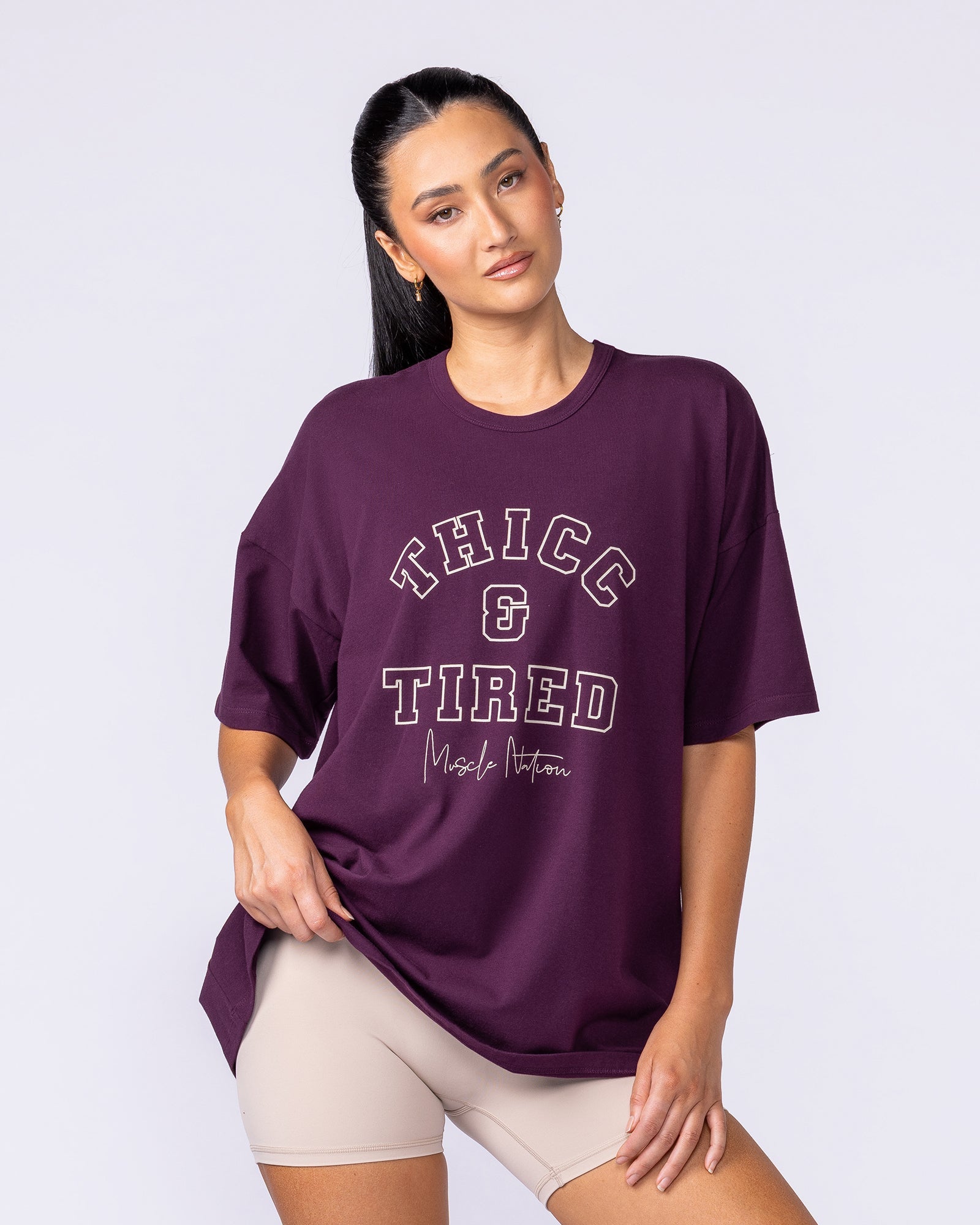 Thicc Oversized Tee - Cranberry-T-Shirts-XXS-112541CBRY-XXS-MNAPPRL46628-3-Muscle Nation
