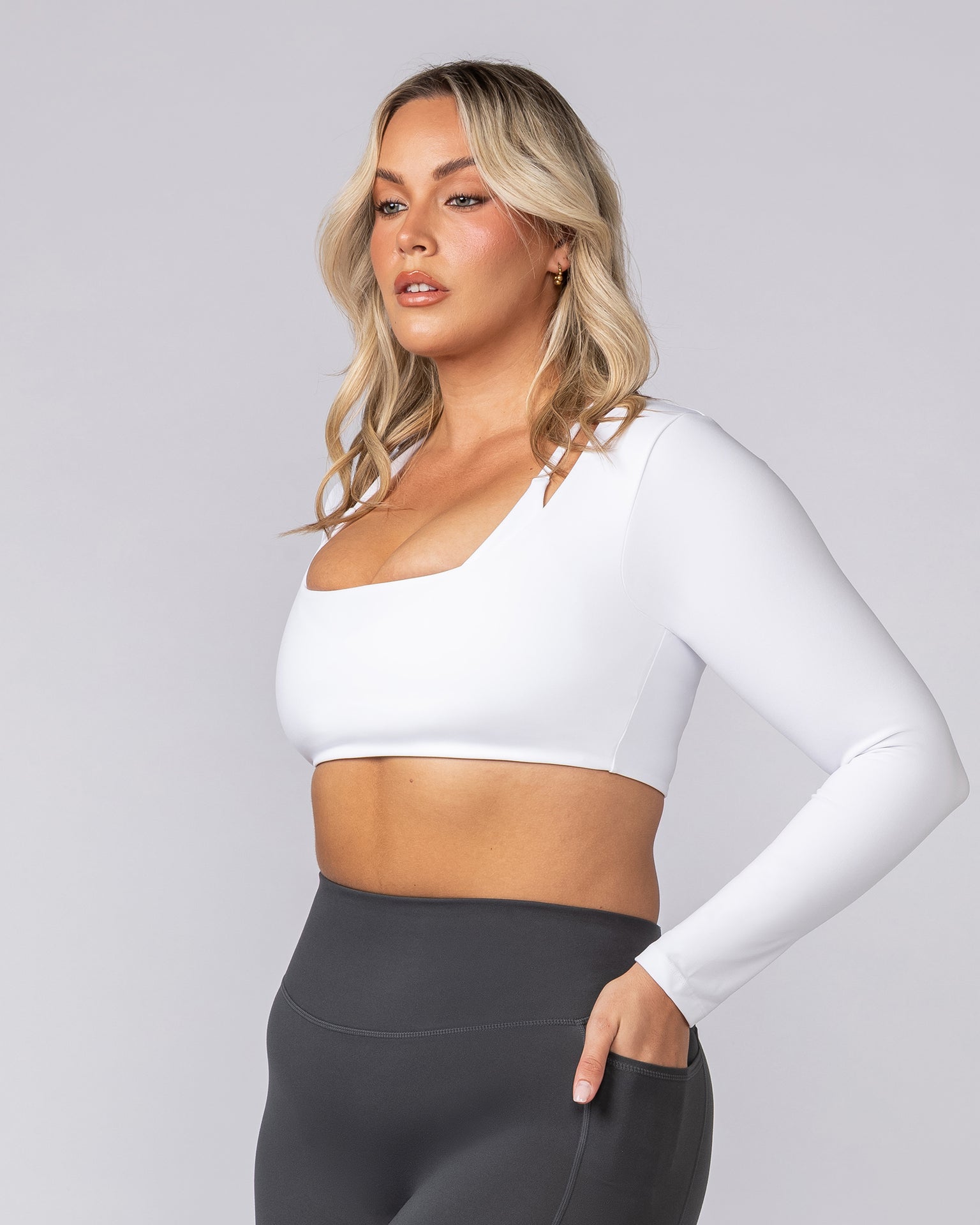 Ultimate Long Sleeve Top - White-Tops-XXS-062510WHT-XXS-MNAPPRL42822-2-Muscle Nation