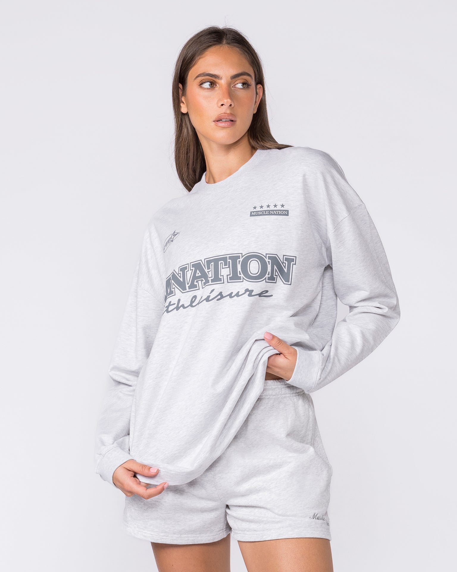 United Loopback Oversized Long Sleeve Top - Snow Grey Marl-Long Sleeve T-Shirts-XXS-032617SNGRYMR-XXS-MNAPPRL49413-4-Muscle Nation
