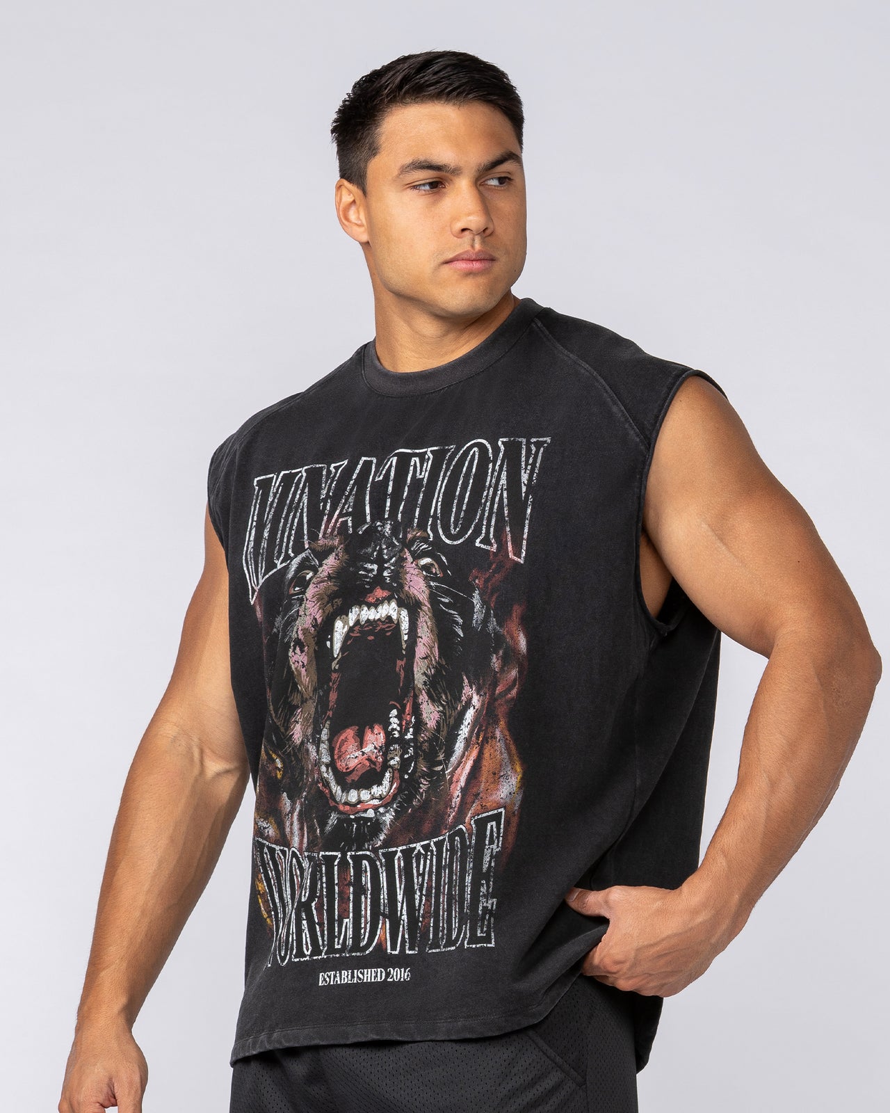 Unleashed Oversized Vintage Boxy Muscle Tank Washed Black - Muscle Nation men's muscle tank, view 2
