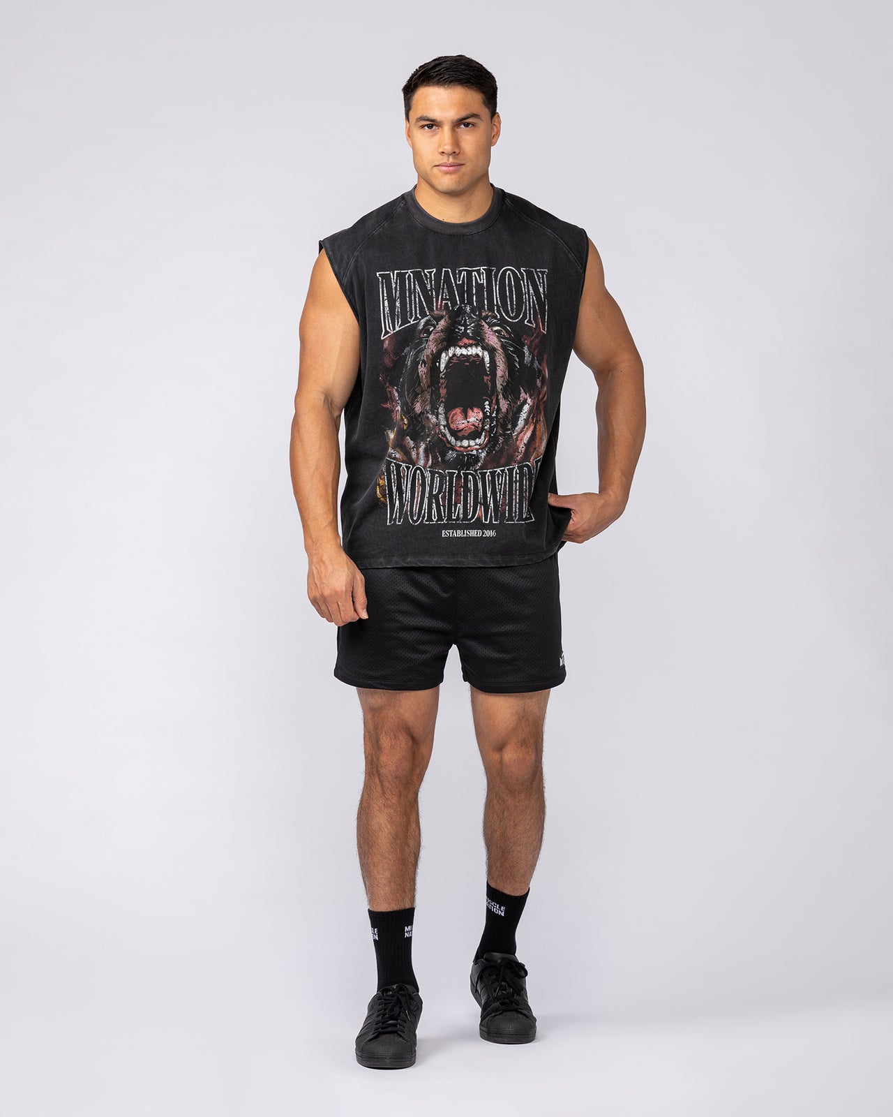 Unleashed Oversized Vintage Boxy Muscle Tank Washed Black - Muscle Nation men's muscle tank, view 5