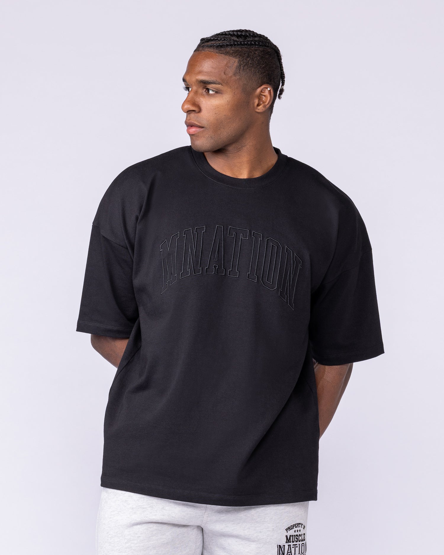 Varsity Oversized Boxy Tee Black - Muscle Nation men's gym tee