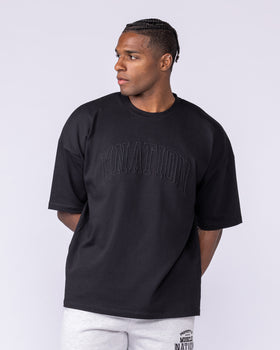 Varsity Oversized Boxy Tee - Black-T-Shirts-XS-112566BLK-XS-MNAPPRL47155-1-Muscle Nation