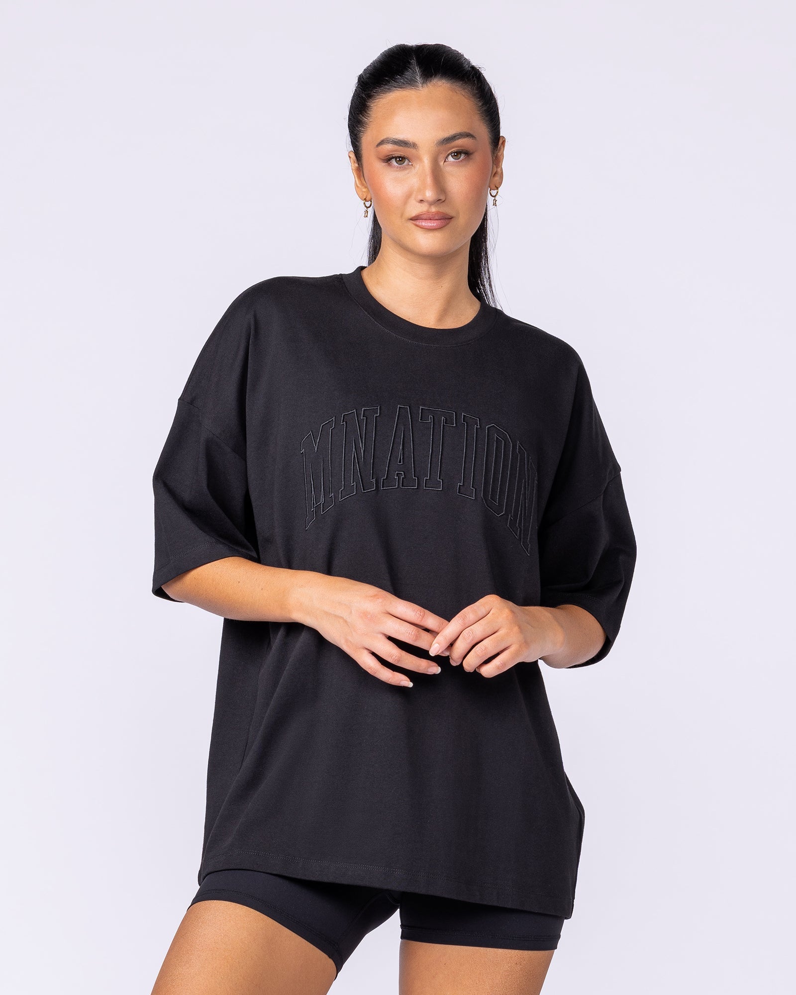 Varsity Oversized Boxy Tee - Black-T-Shirts-XS-112566BLK-XS-MNAPPRL47155-7-Muscle Nation