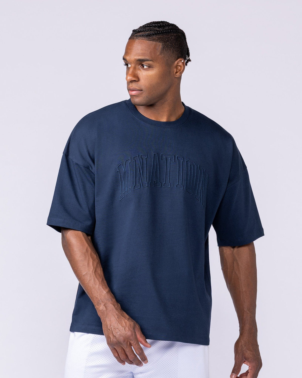 Varsity Oversized Boxy Tee in Navy - Muscle Nation