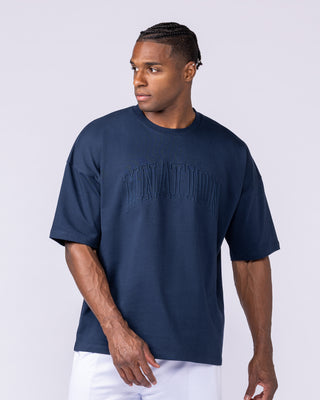 Varsity Oversized Boxy Tee - Navy-T-Shirts-XS-112566NAVY-XS-MNAPPRL47147-1-Muscle Nation