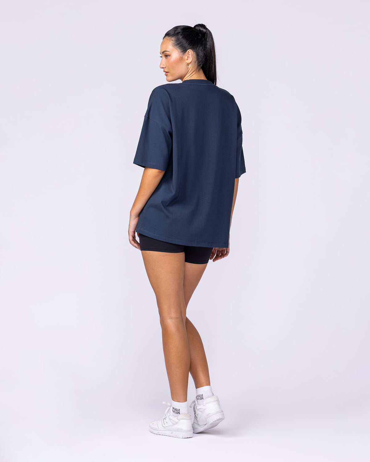 Varsity Oversized Boxy Tee in Navy - Muscle Nation, view 9