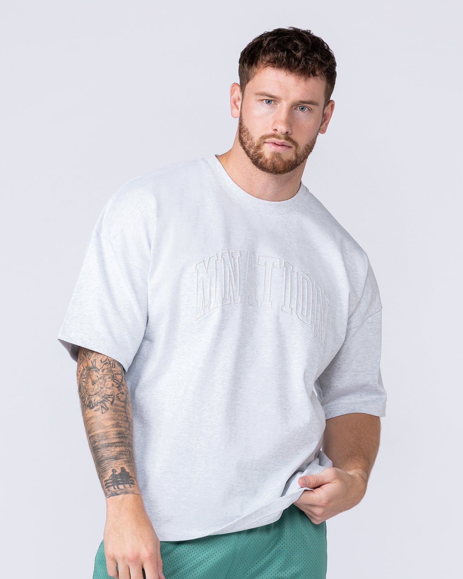 Varsity Oversized Boxy Tee - Snow Grey Marl-T-Shirts-XS-112566SNGRYMR-XS-MNAPPRL47139-1-Muscle Nation