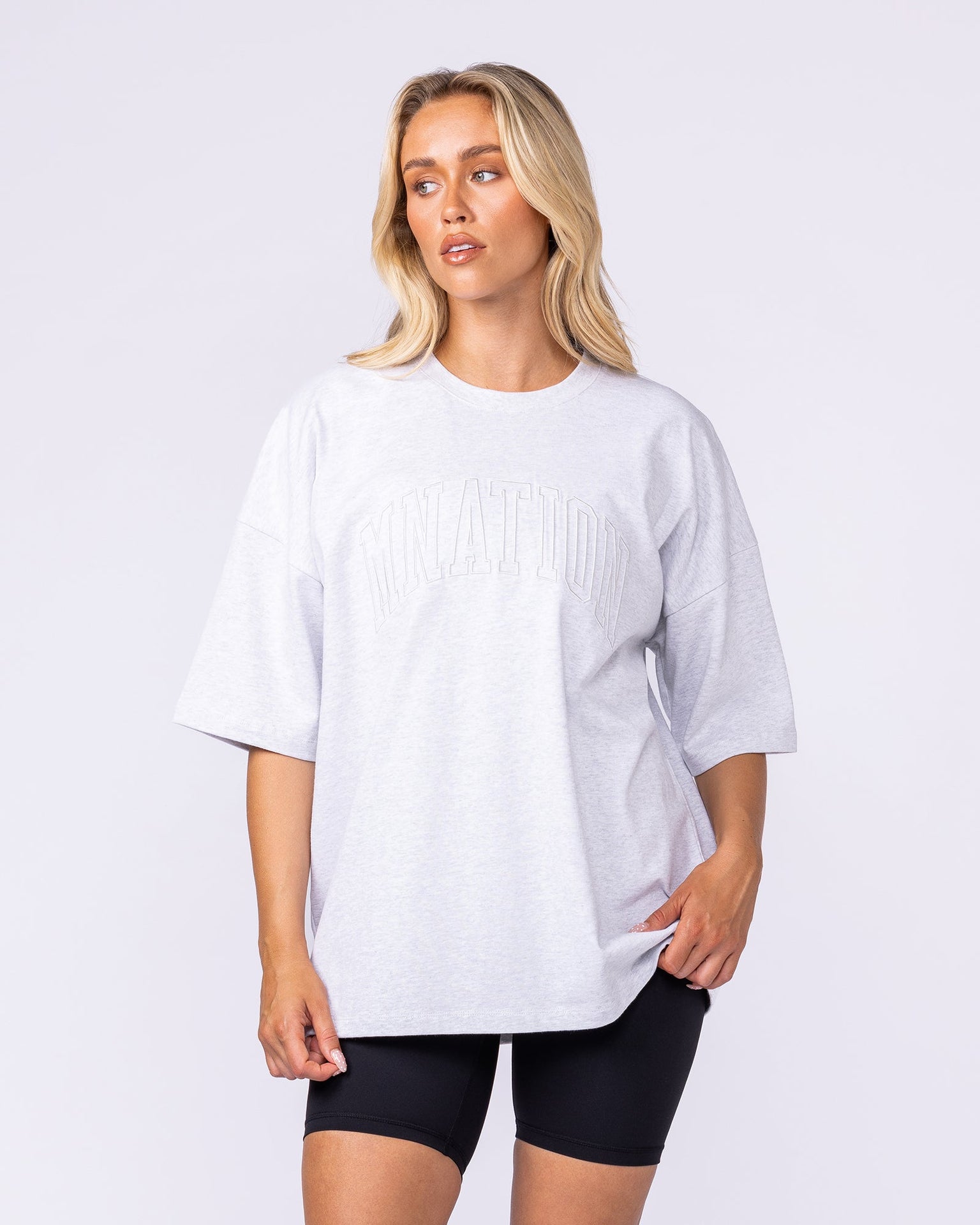 Varsity Oversized Boxy Tee - Snow Grey Marl-T-Shirts-XS-112566SNGRYMR-XS-MNAPPRL47139-6-Muscle Nation