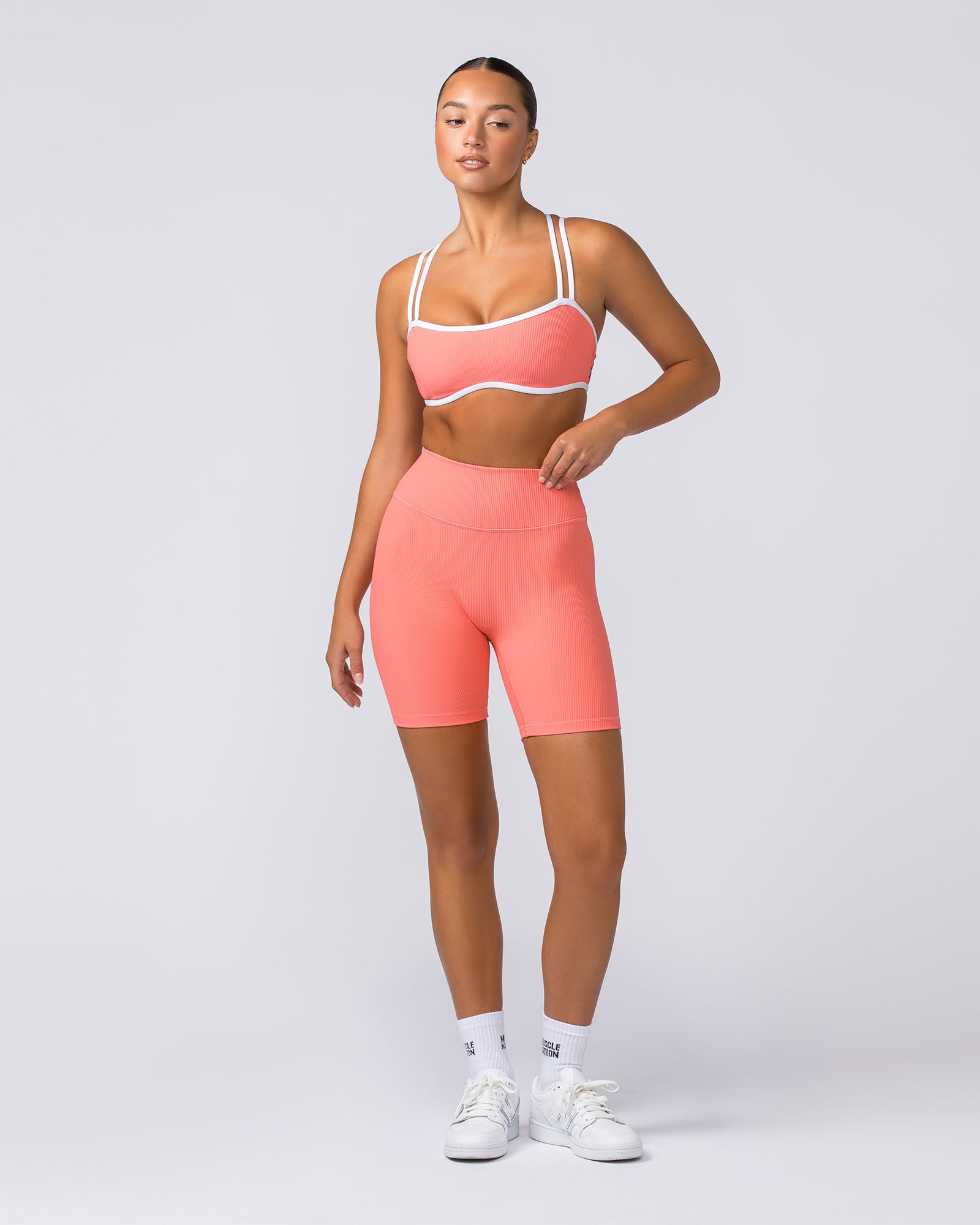 Zero Rise Rib Bike Shorts - Sunset Coral