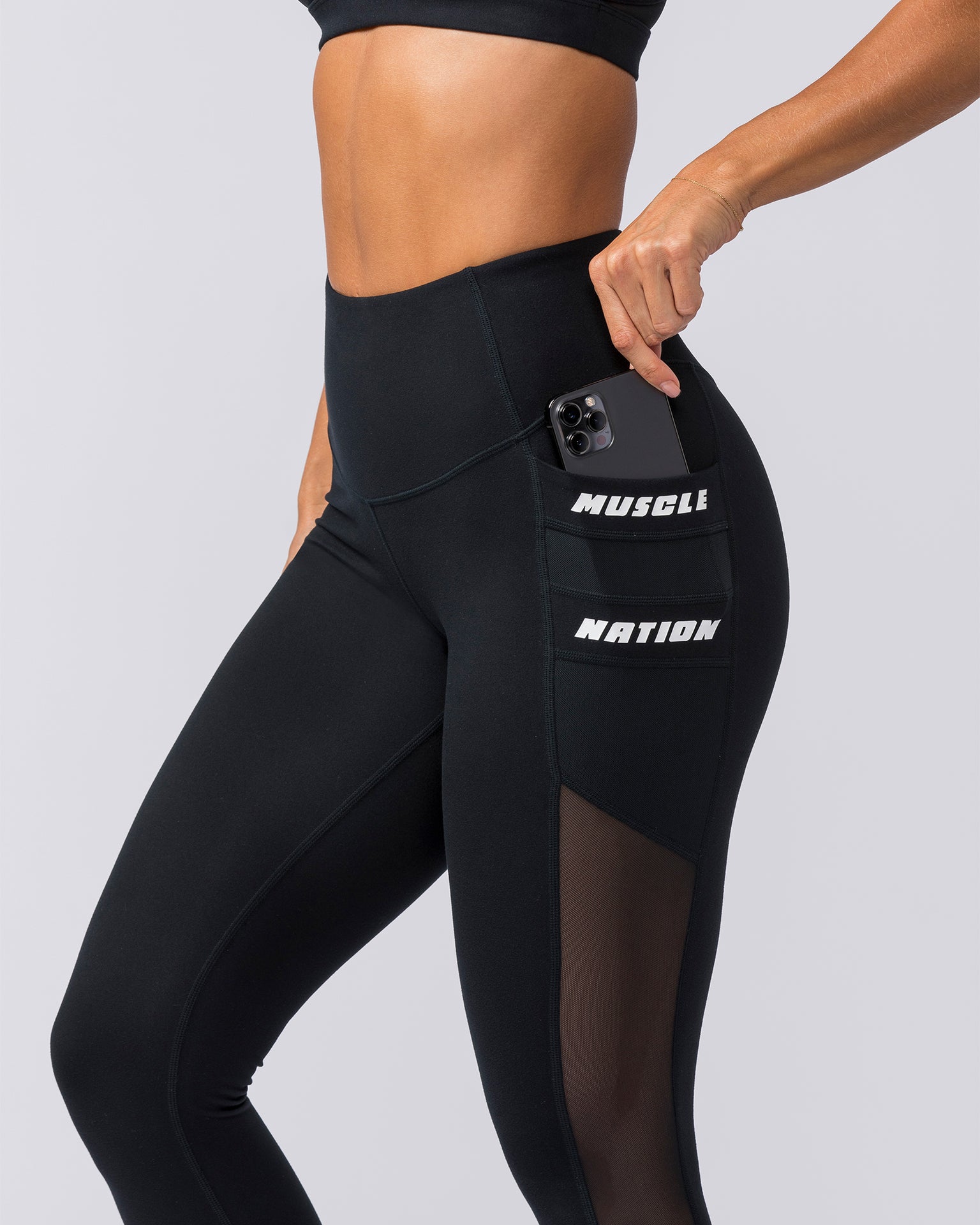 Amplify Pocket Ankle Length Leggings - Black-Leggings-XXS-112371BLK-XXS-MNAPPRL27668-4-Muscle Nation