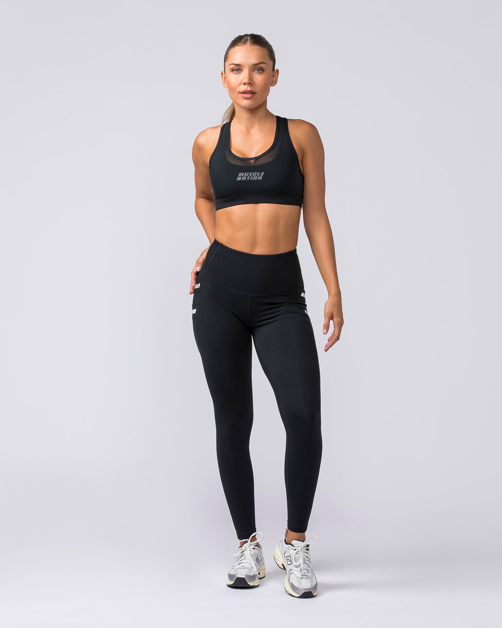 Amplify Pocket Ankle Length Leggings Black Muscle Nation