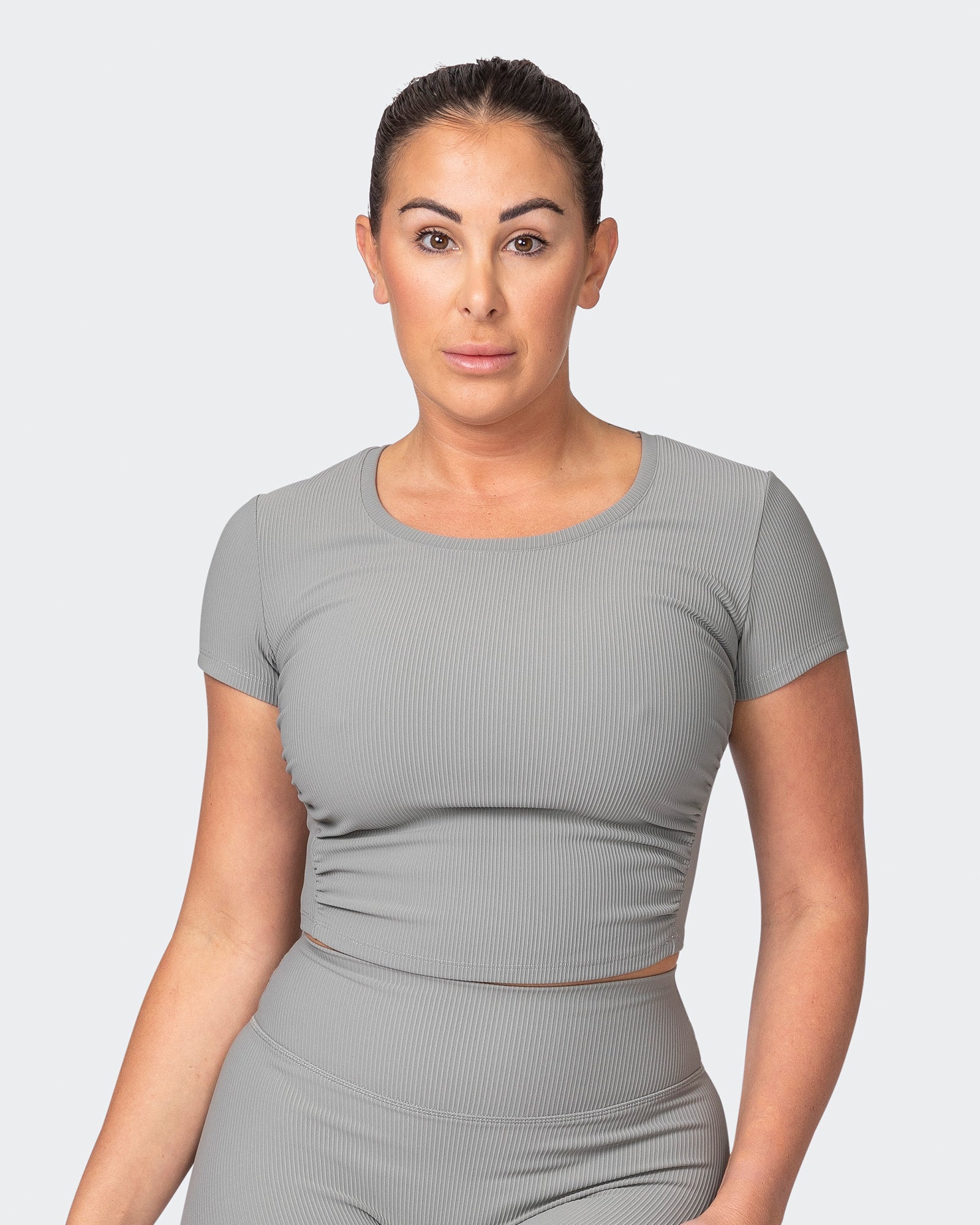 Rival Cropped Rib Top - Zinc