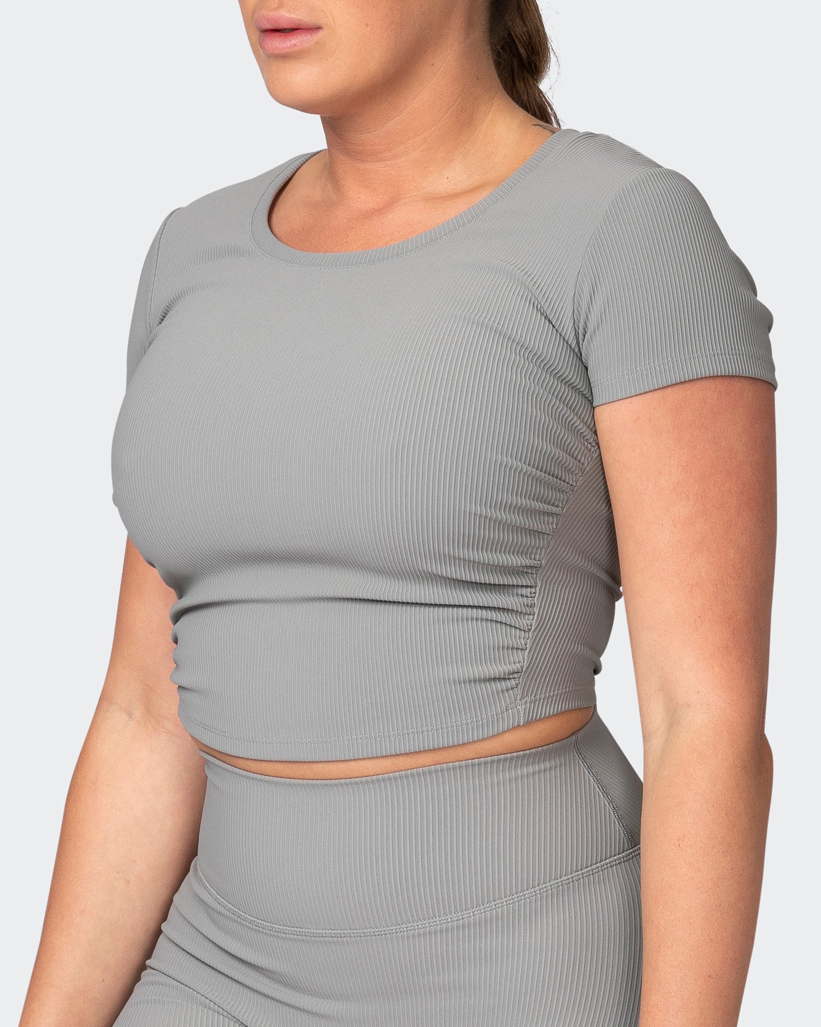 Rival Cropped Rib Top - Zinc