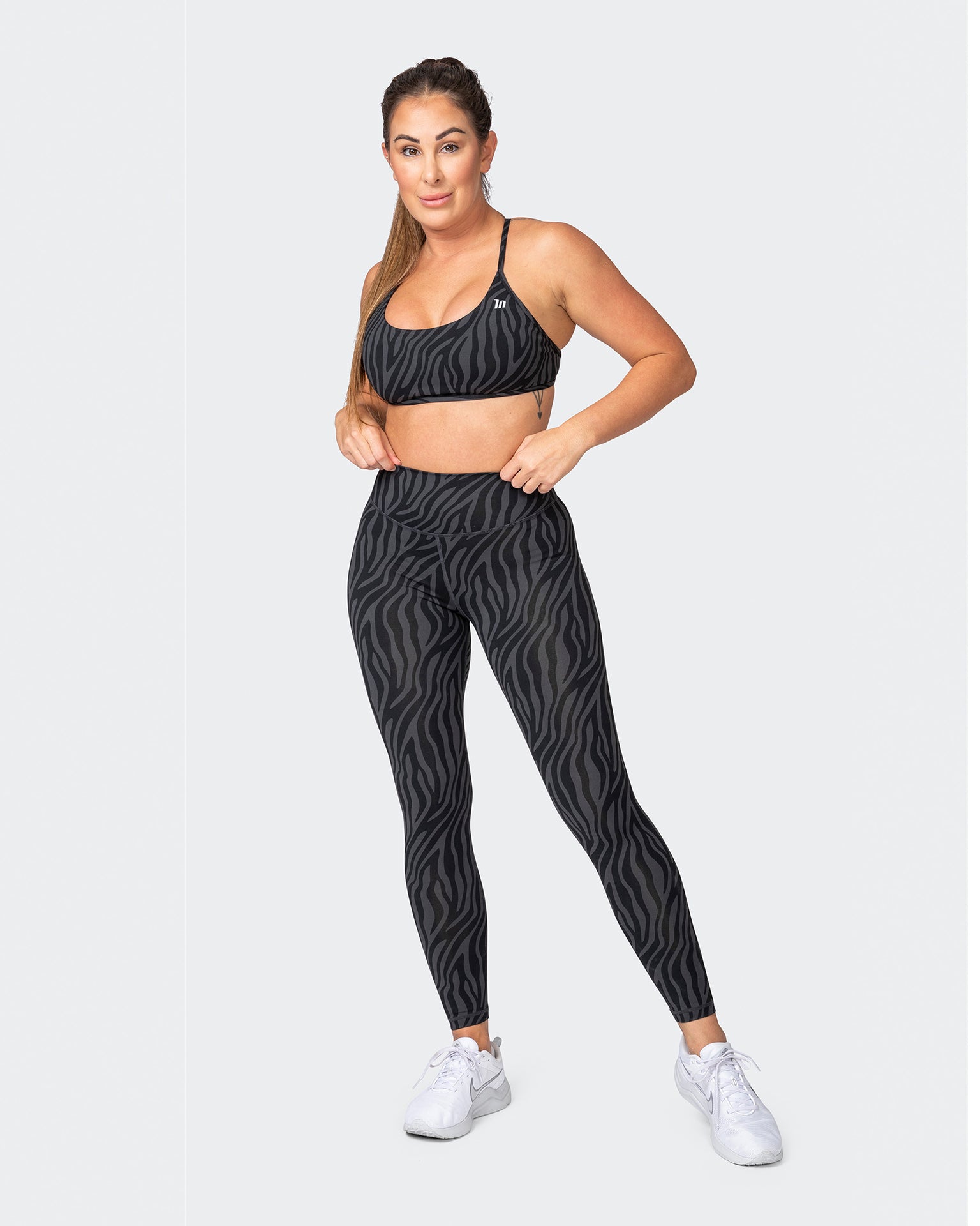 Signature Scrunch Ankle Length Leggings - Monochrome Zebra Print-Leggings-XXS-042374MCHZEBPR-XXS-MNAPPRL22764-7-Muscle Nation