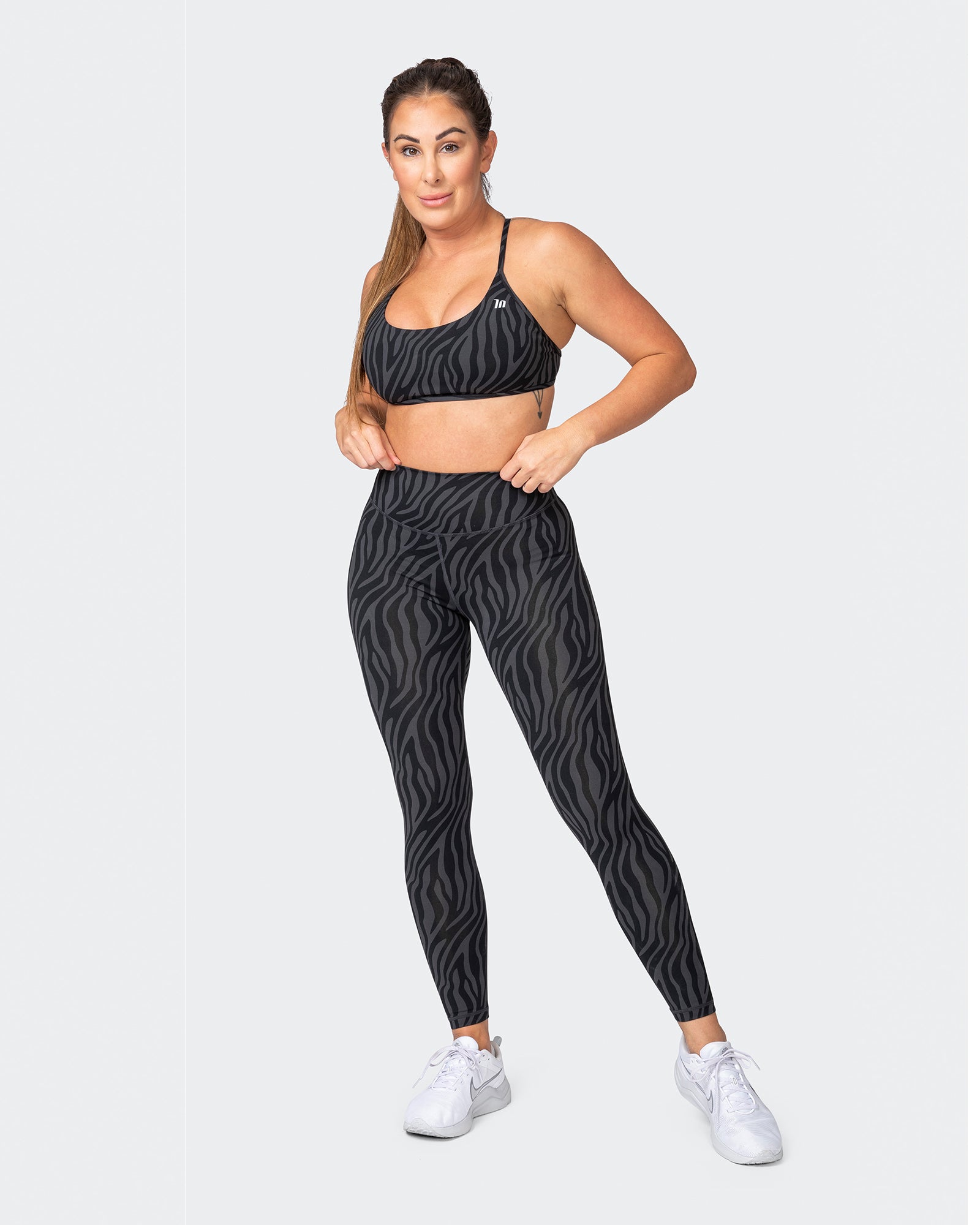 Signature Scrunch Ankle Length Leggings - Monochrome Zebra Print