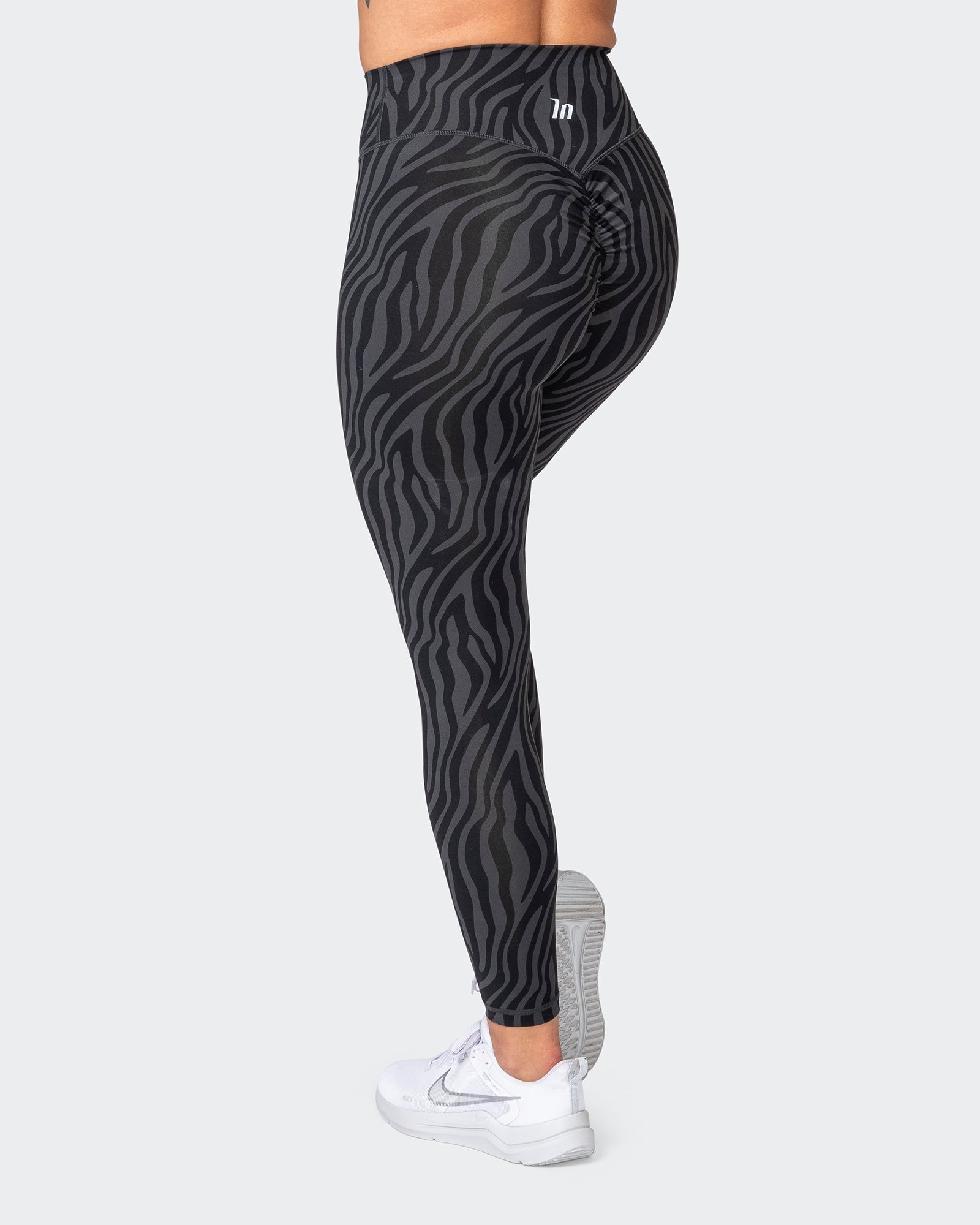 Signature Scrunch Ankle Length Leggings - Monochrome Zebra Print