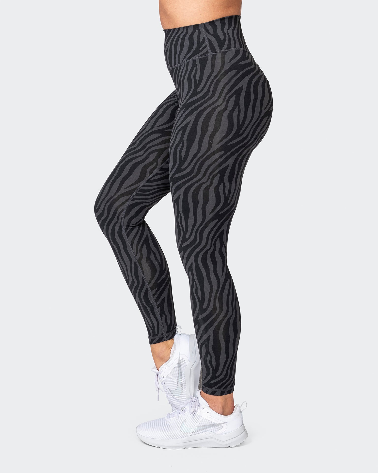 Signature Scrunch Ankle Length Leggings - Monochrome Zebra Print-Leggings-XXS-042374MCHZEBPR-XXS-MNAPPRL22764-4-Muscle Nation