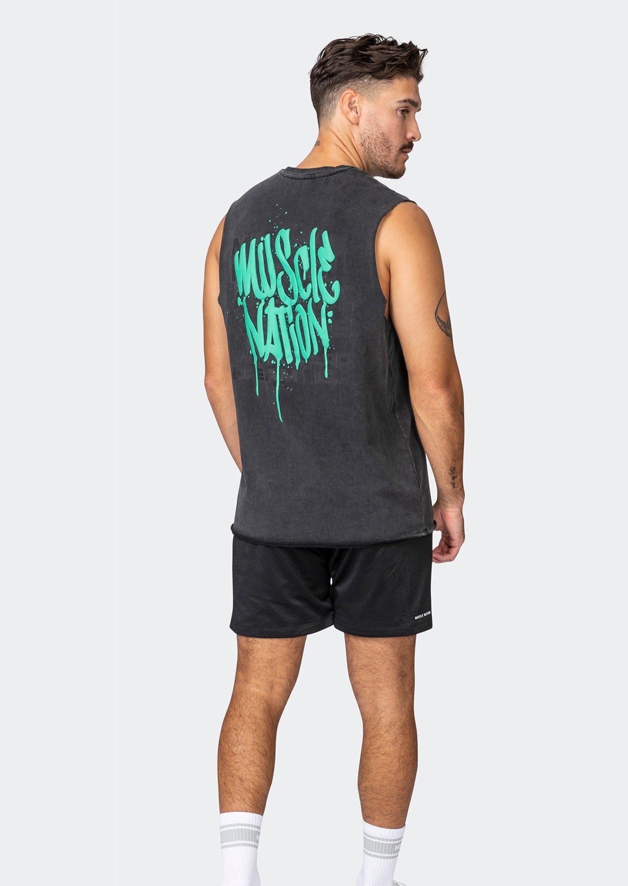 MN Graffiti Heavy Vintage Tank - Washed Black / Jade