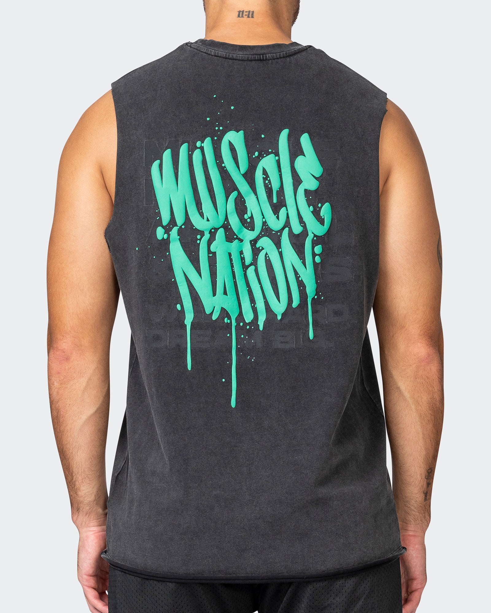 MN Graffiti Heavy Vintage Tank - Washed Black / Jade