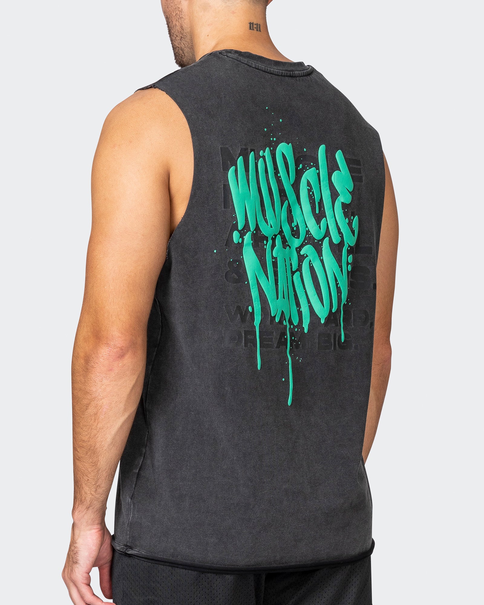 MN Graffiti Heavy Vintage Tank - Washed Black / Jade