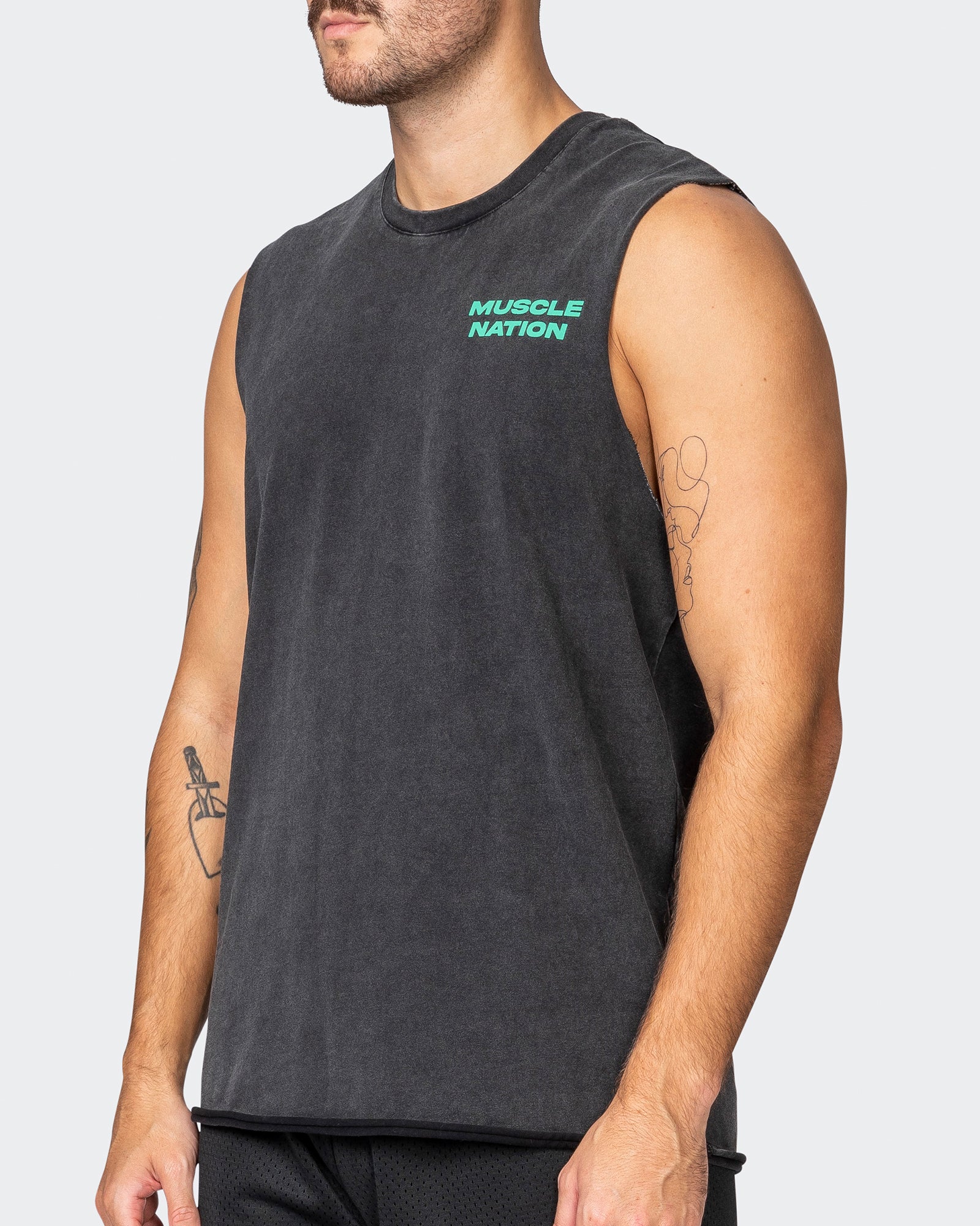 MN Graffiti Heavy Vintage Tank - Washed Black / Jade