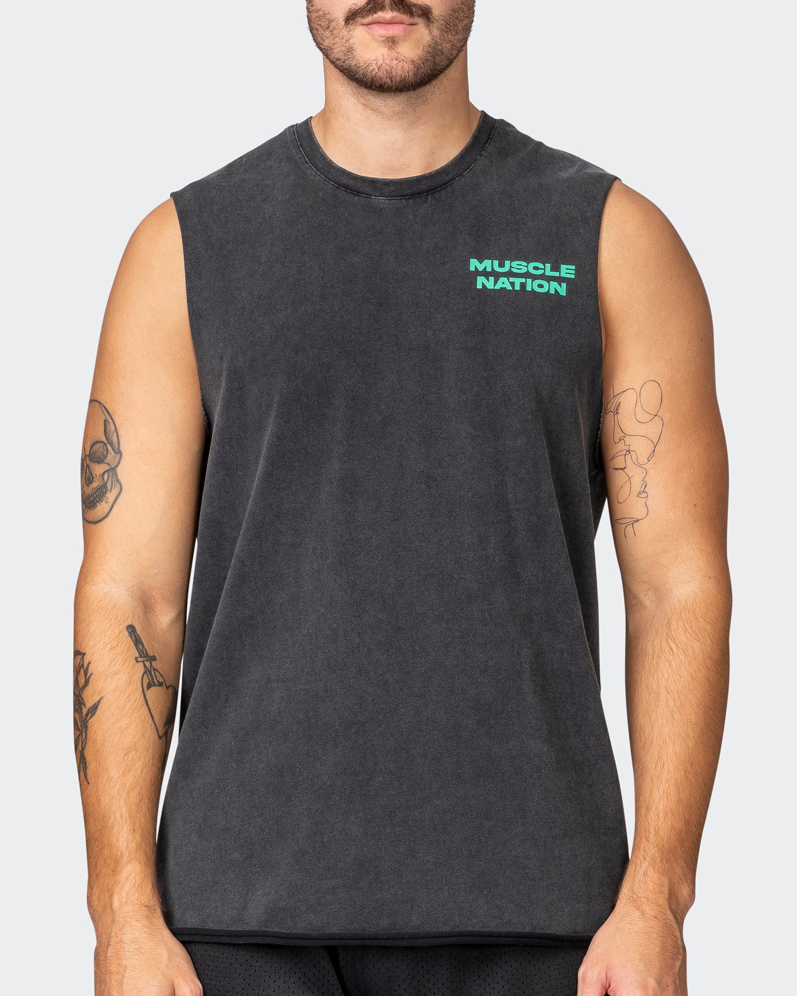 MN Graffiti Heavy Vintage Tank - Washed Black / Jade