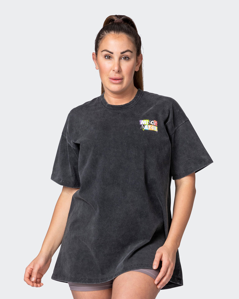 Womens Love Wins Oversized Heavy Vintage Tee - Washed Black