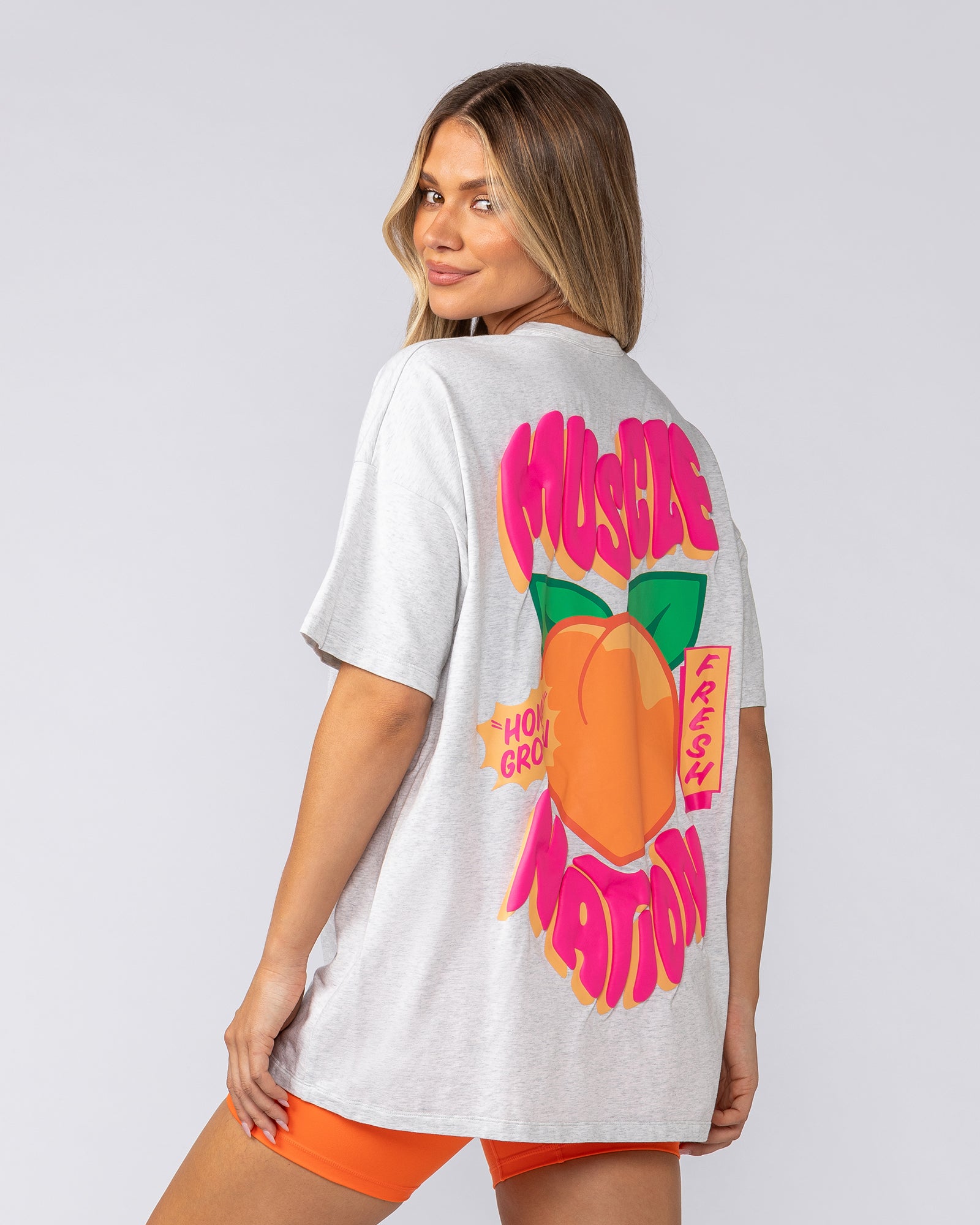 Peachy Oversized Tee - Snow Grey Marl-T-Shirts-XXS-052520SNGRYMR-XXS-MNAPPRL43353-1-Muscle Nation