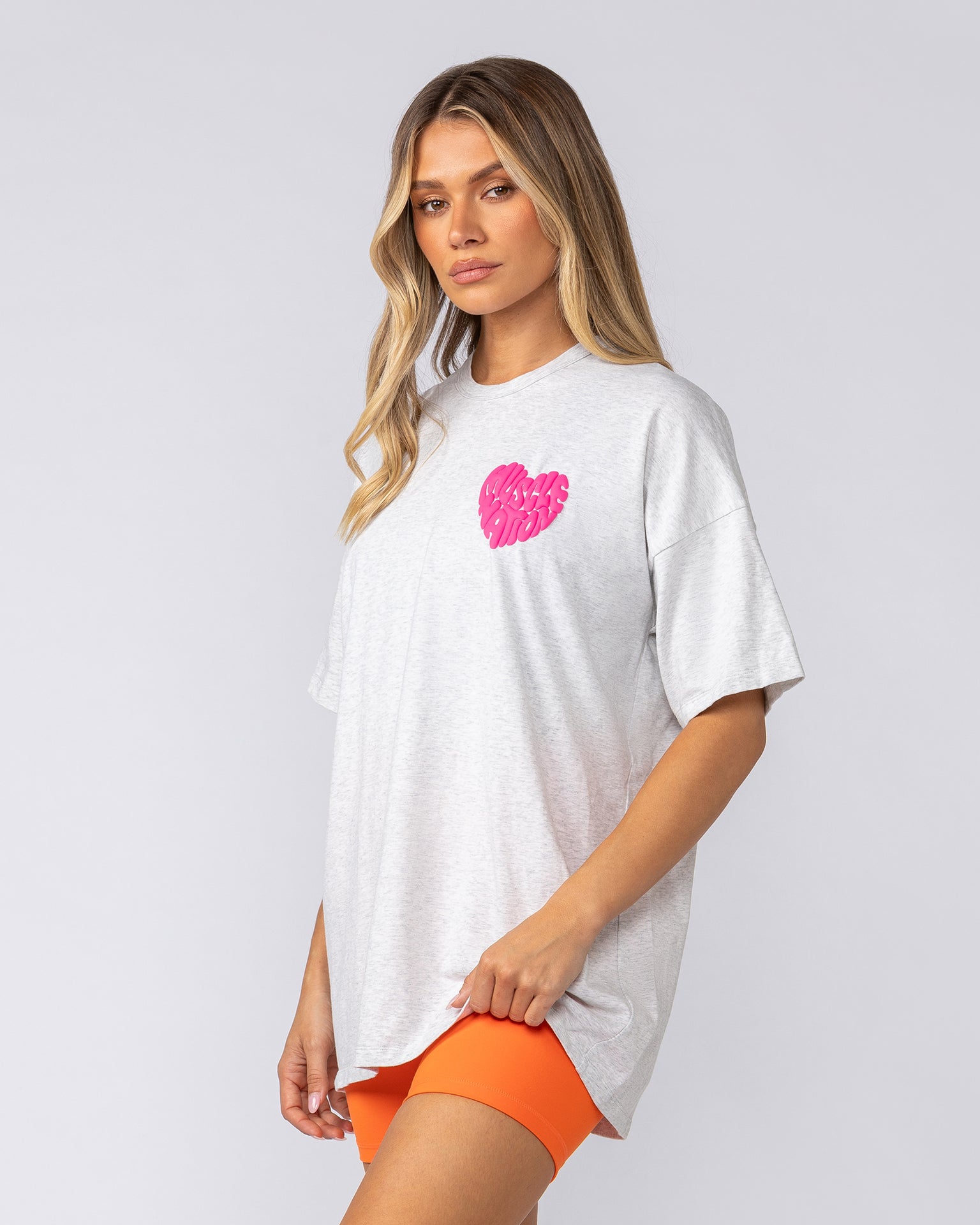 Peachy Oversized Tee - Snow Grey Marl-T-Shirts-XXS-052520SNGRYMR-XXS-MNAPPRL43353-3-Muscle Nation