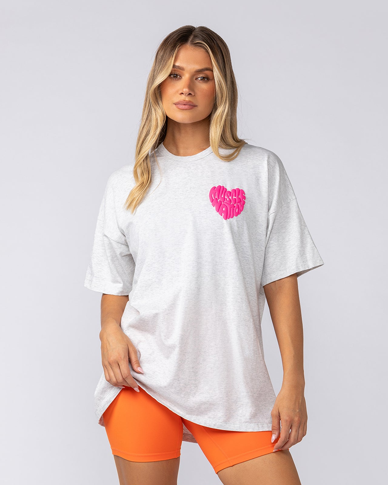 Peachy Oversized Tee - Snow Grey Marl-T-Shirts-XXS-052520SNGRYMR-XXS-MNAPPRL43353-2-Muscle Nation