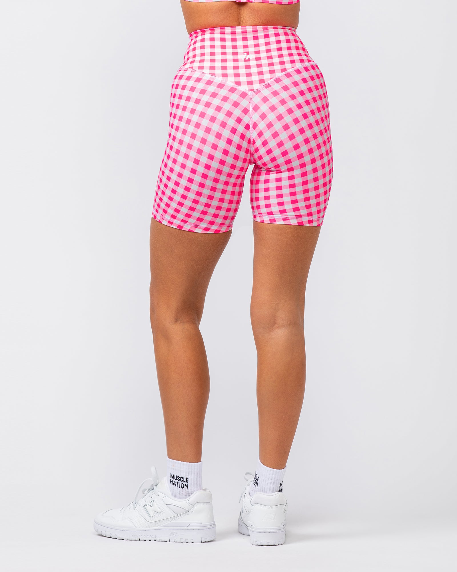 Ultra Aura Bike Shorts - Neon Pink Gingham Print