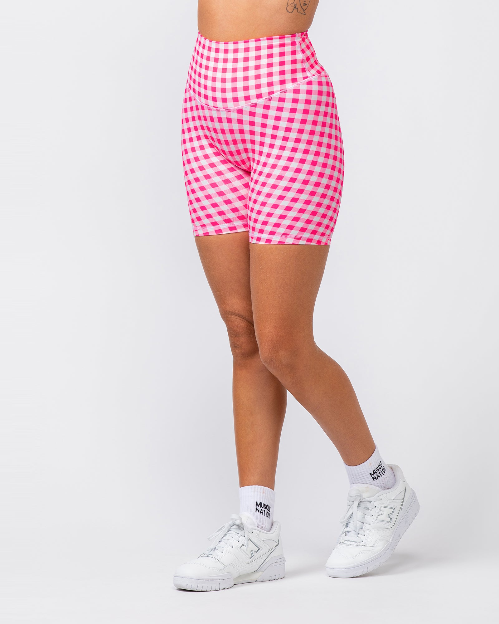 Ultra Aura Bike Shorts - Neon Pink Gingham Print