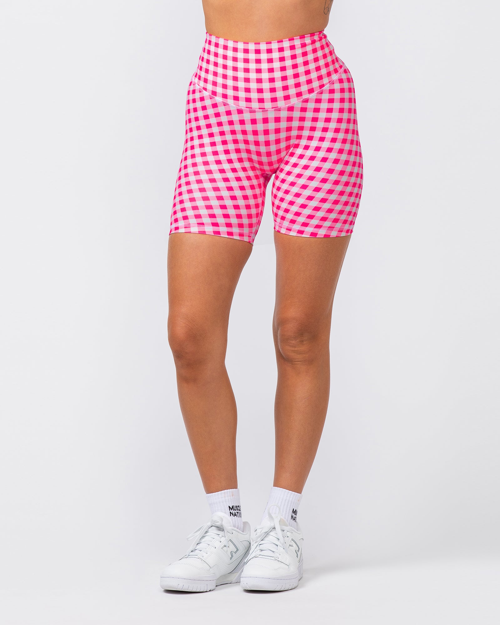 Ultra Aura Bike Shorts - Neon Pink Gingham Print