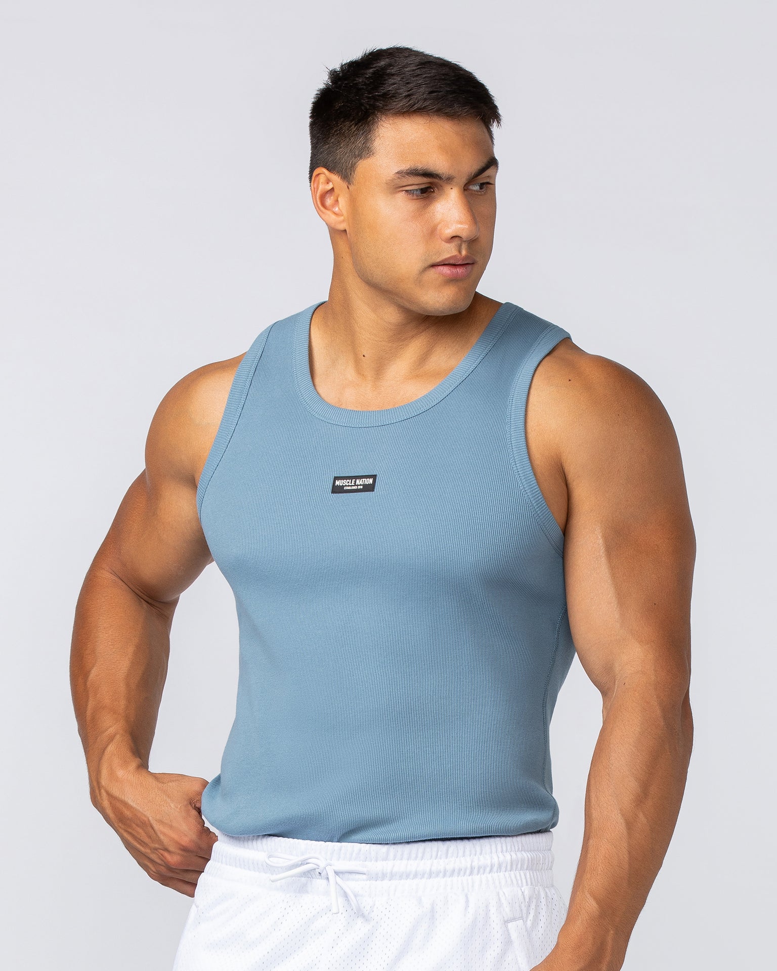 Rib Fitted Training Tank - Pale Thunder-Singlets & Tanks-S-092412PLTHNDR-S-MNAPPRL40045-5-Muscle Nation
